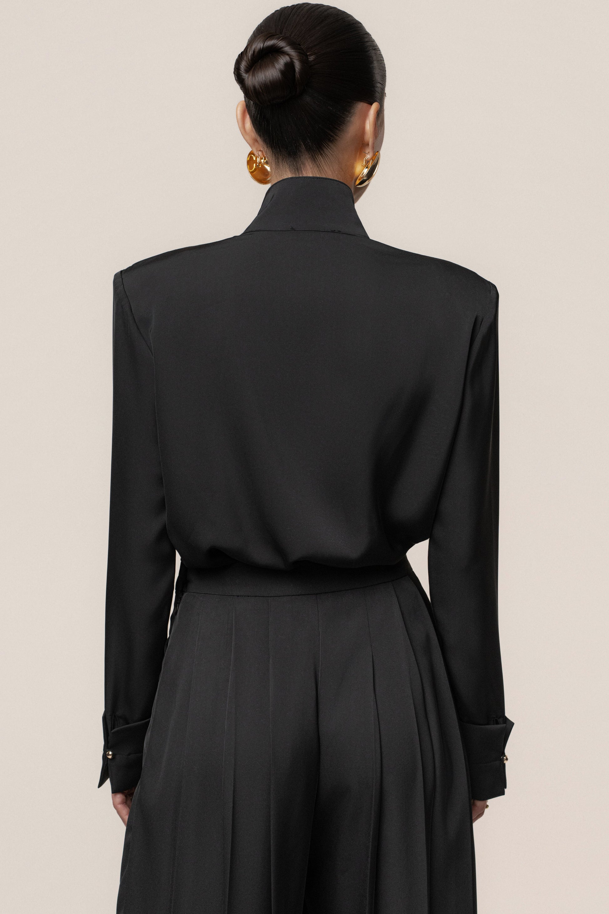 Black Visionary Pleated Bodysuit JLUXLABEL