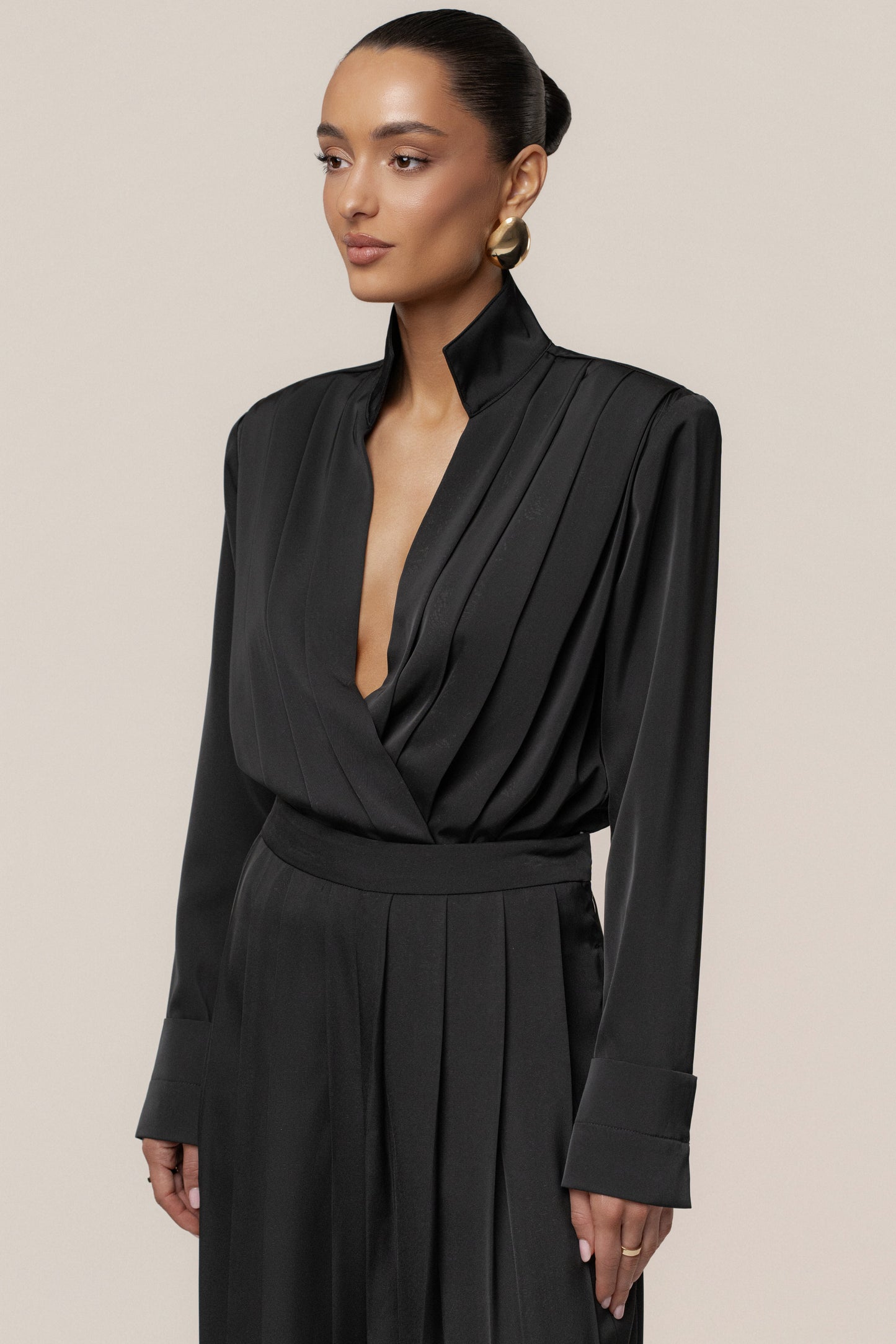 Black Visionary Pleated Bodysuit JLUXLABEL