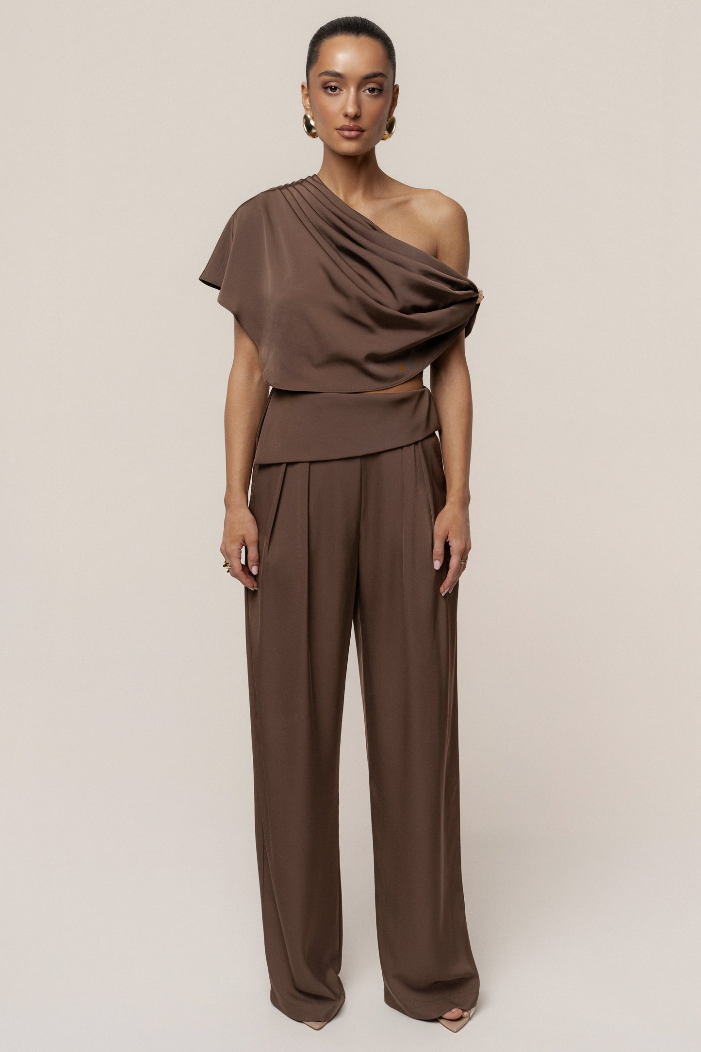 Chocolate Gleam and Glow Satin Top JLUXLABEL
