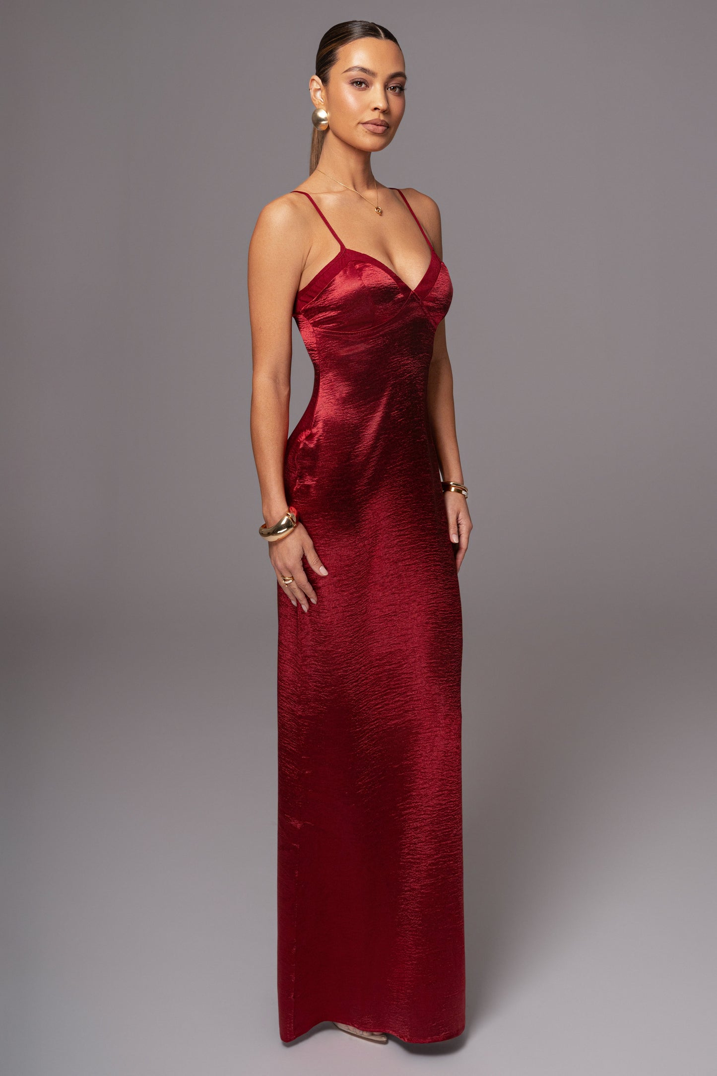 Red Surreal Satin Maxi Dress JLUXLABEL