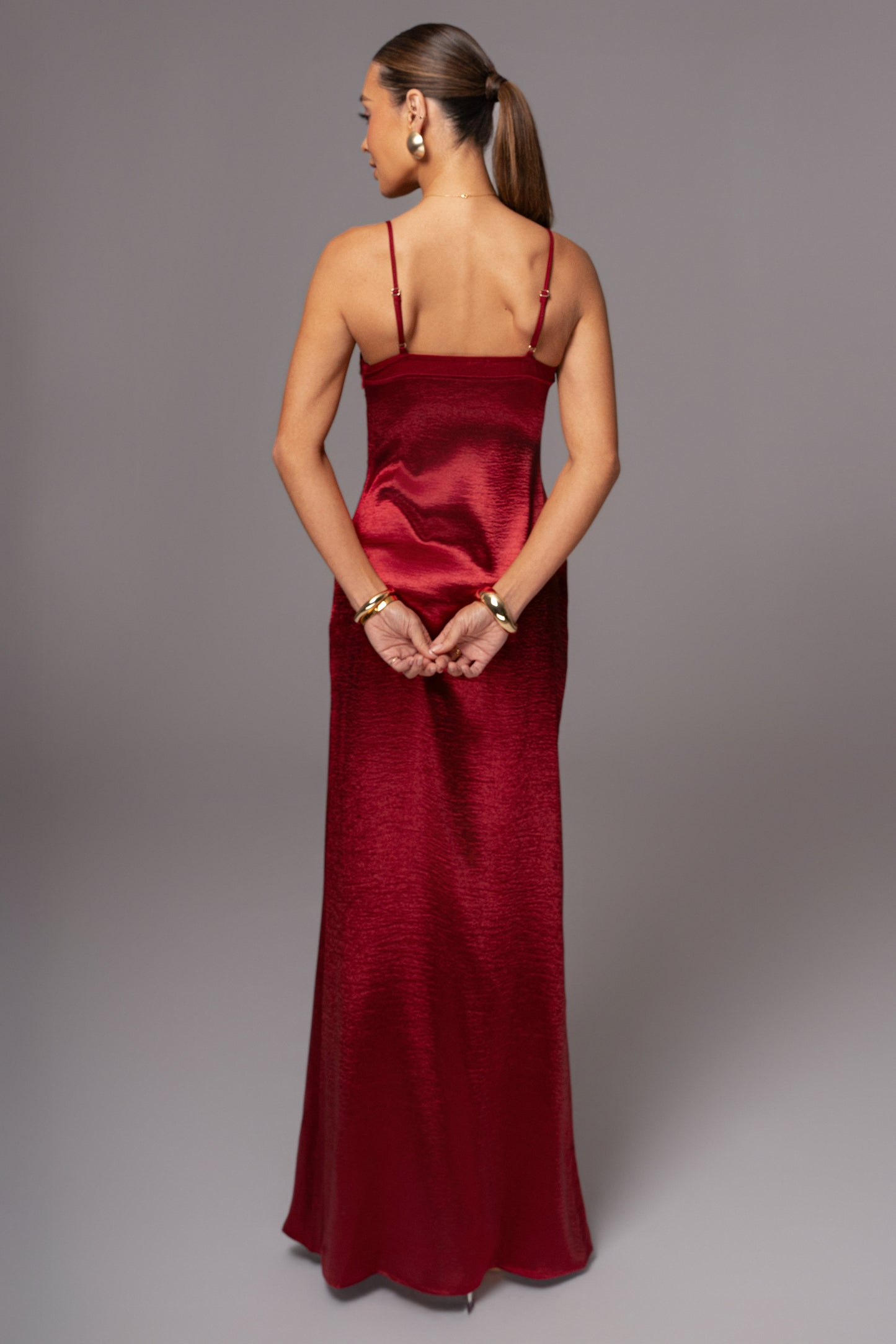 Red Surreal Satin Maxi Dress JLUXLABEL