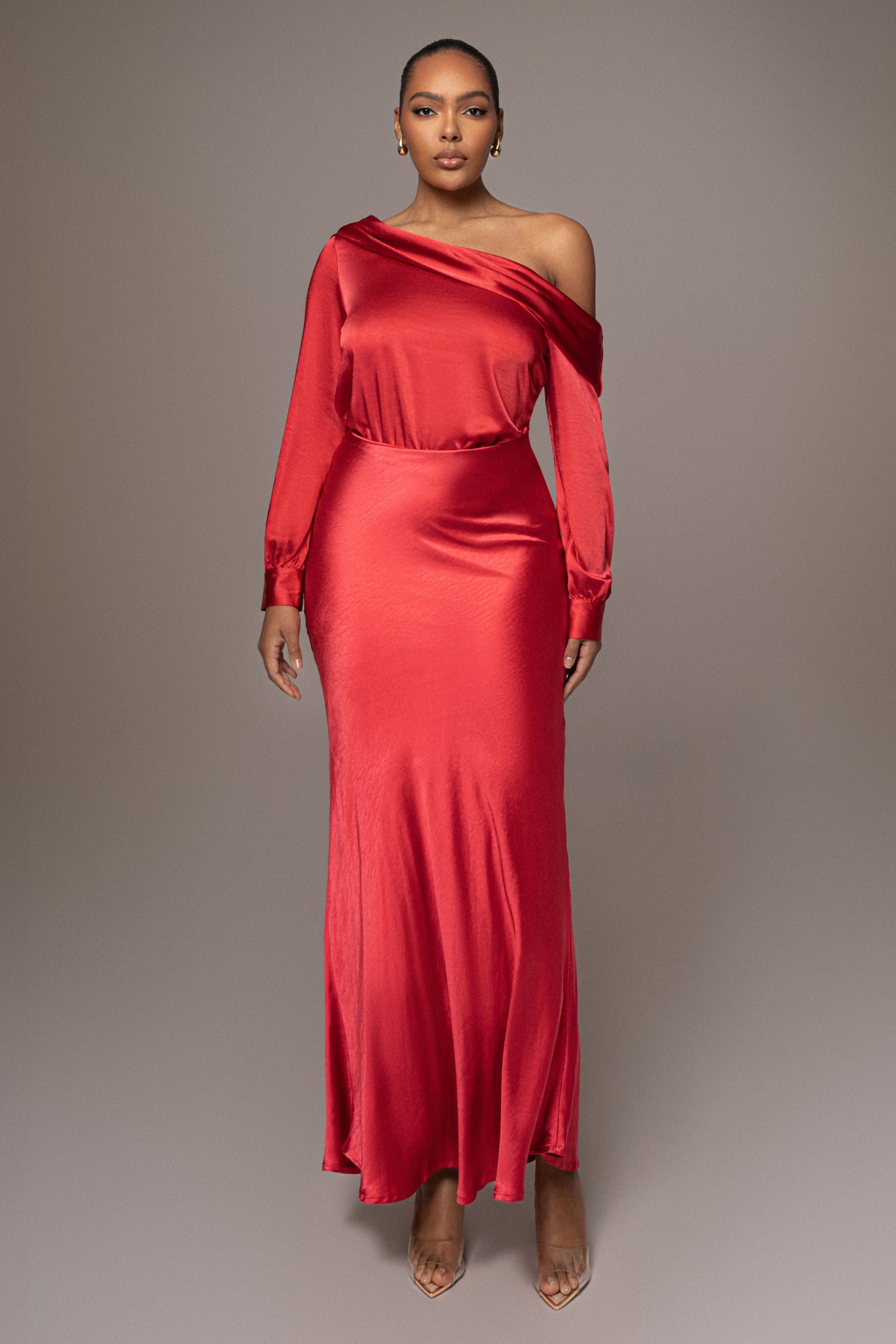 Red Satin Rima Asymmetrical Bodysuit
