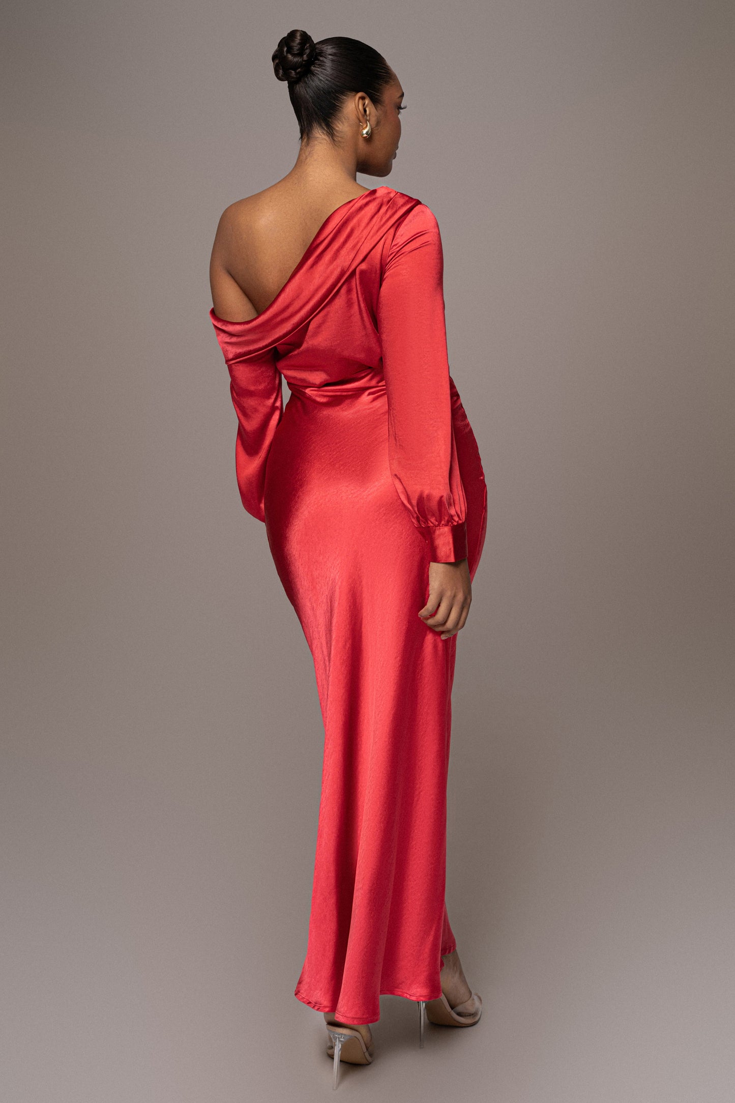 Red Satin Rima Asymmetrical Bodysuit