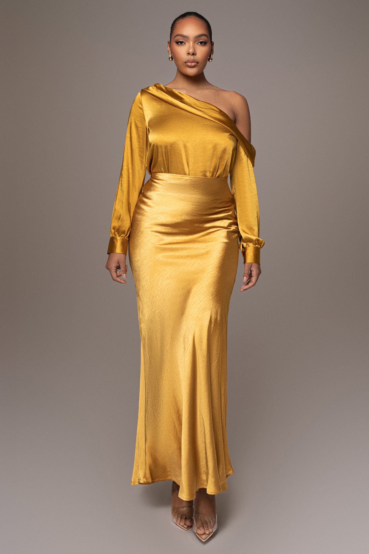 Yellow Satin Rima Asymmetrical Bodysuit