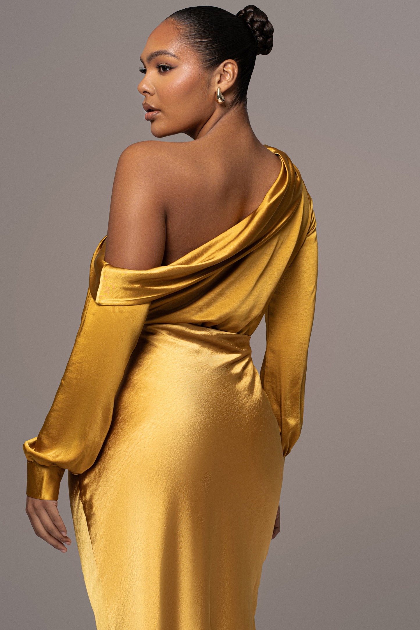 Yellow Satin Rima Asymmetrical Bodysuit