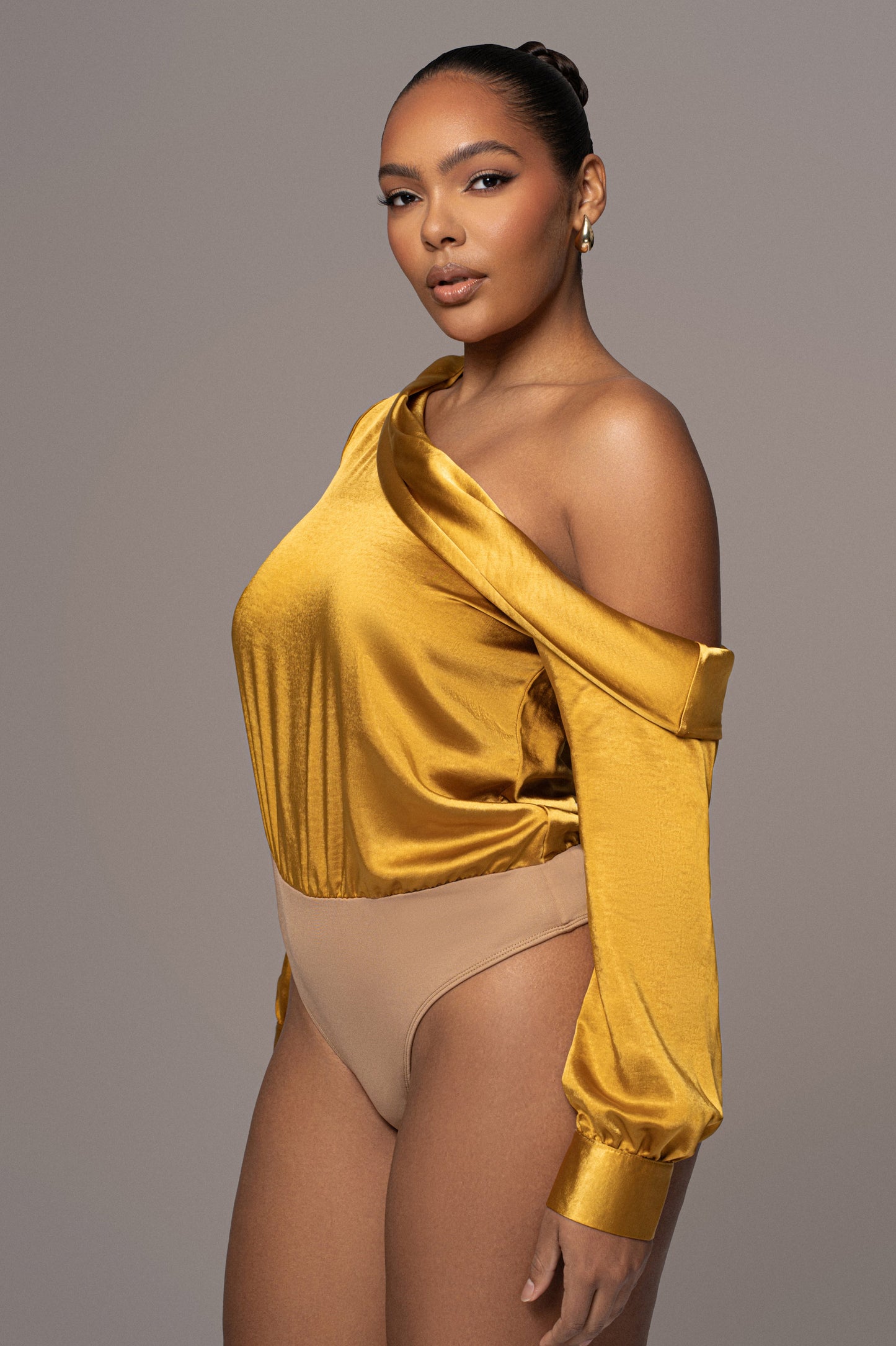Yellow Satin Rima Asymmetrical Bodysuit