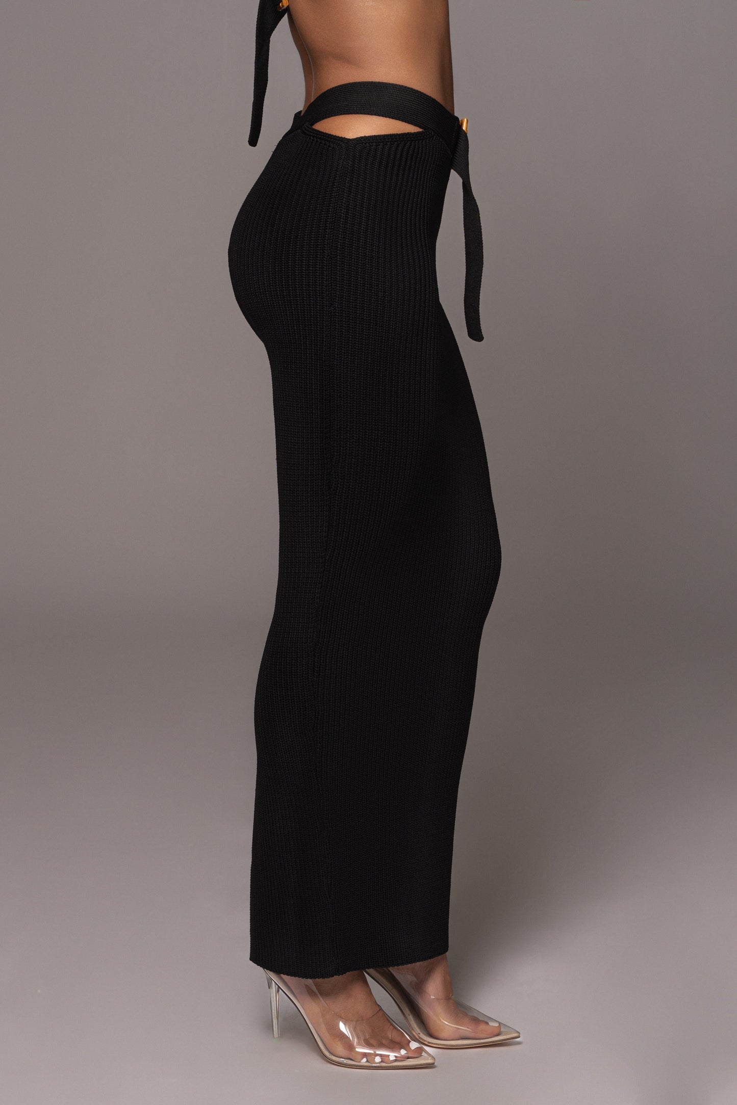 Black Nikole Ribbed Skirt Set