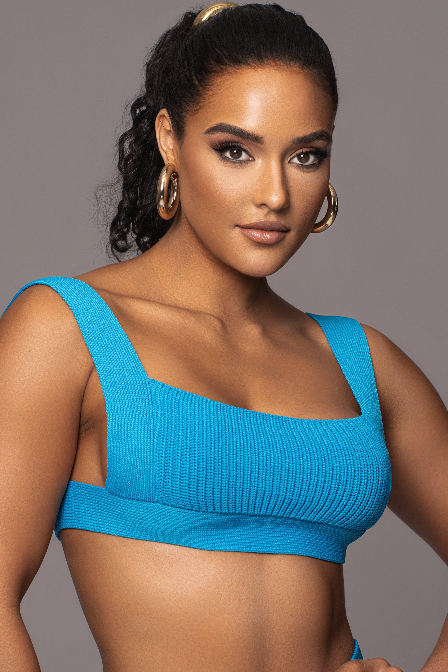 Blue Nikole Ribbed Skirt Set