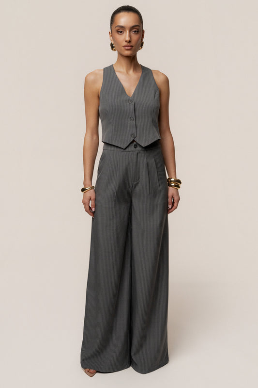 Grey Relaxed Pinstripe Pant Set JLUXLABEL