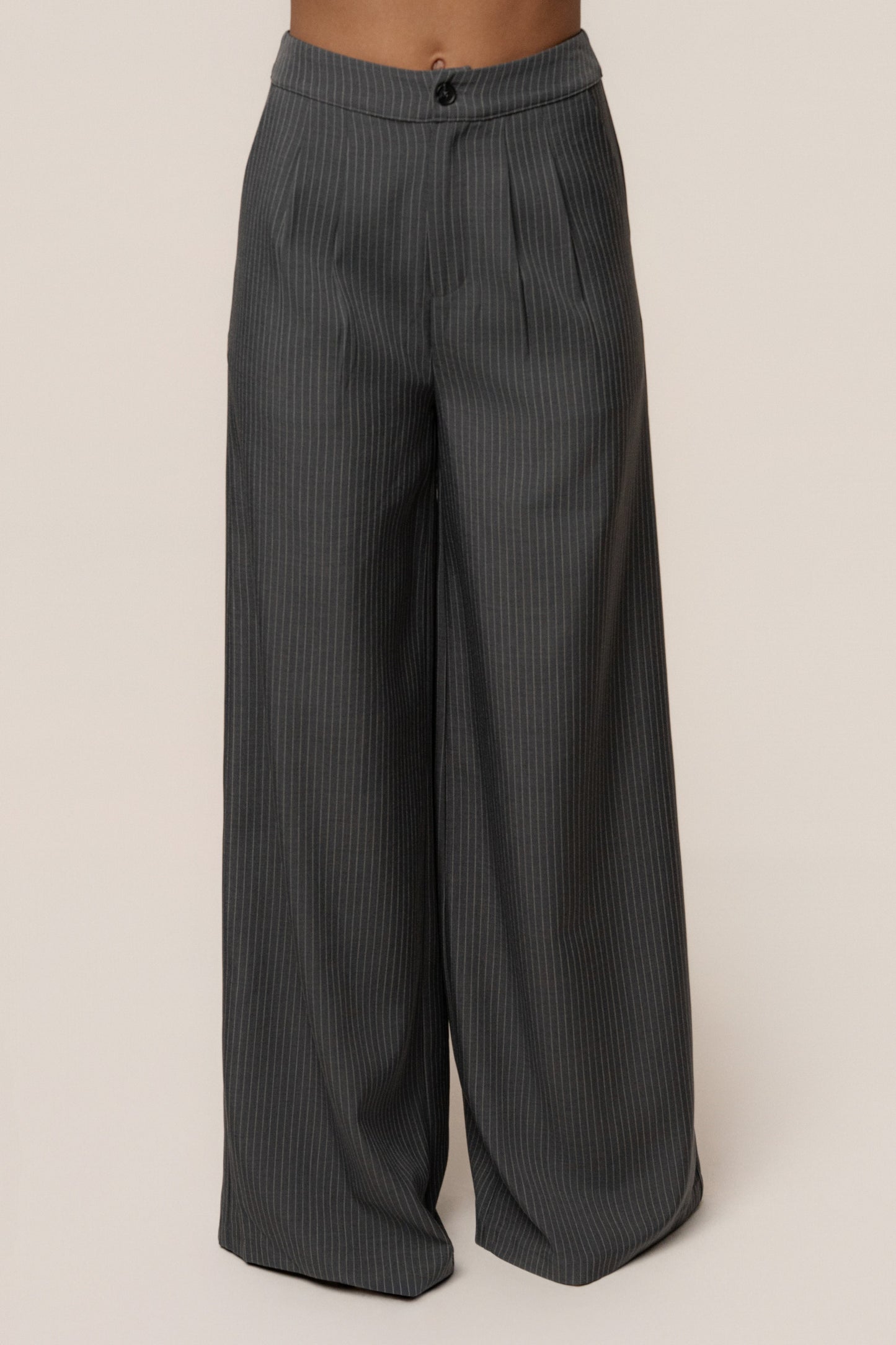 Grey Relaxed Pinstripe Pant Set JLUXLABEL