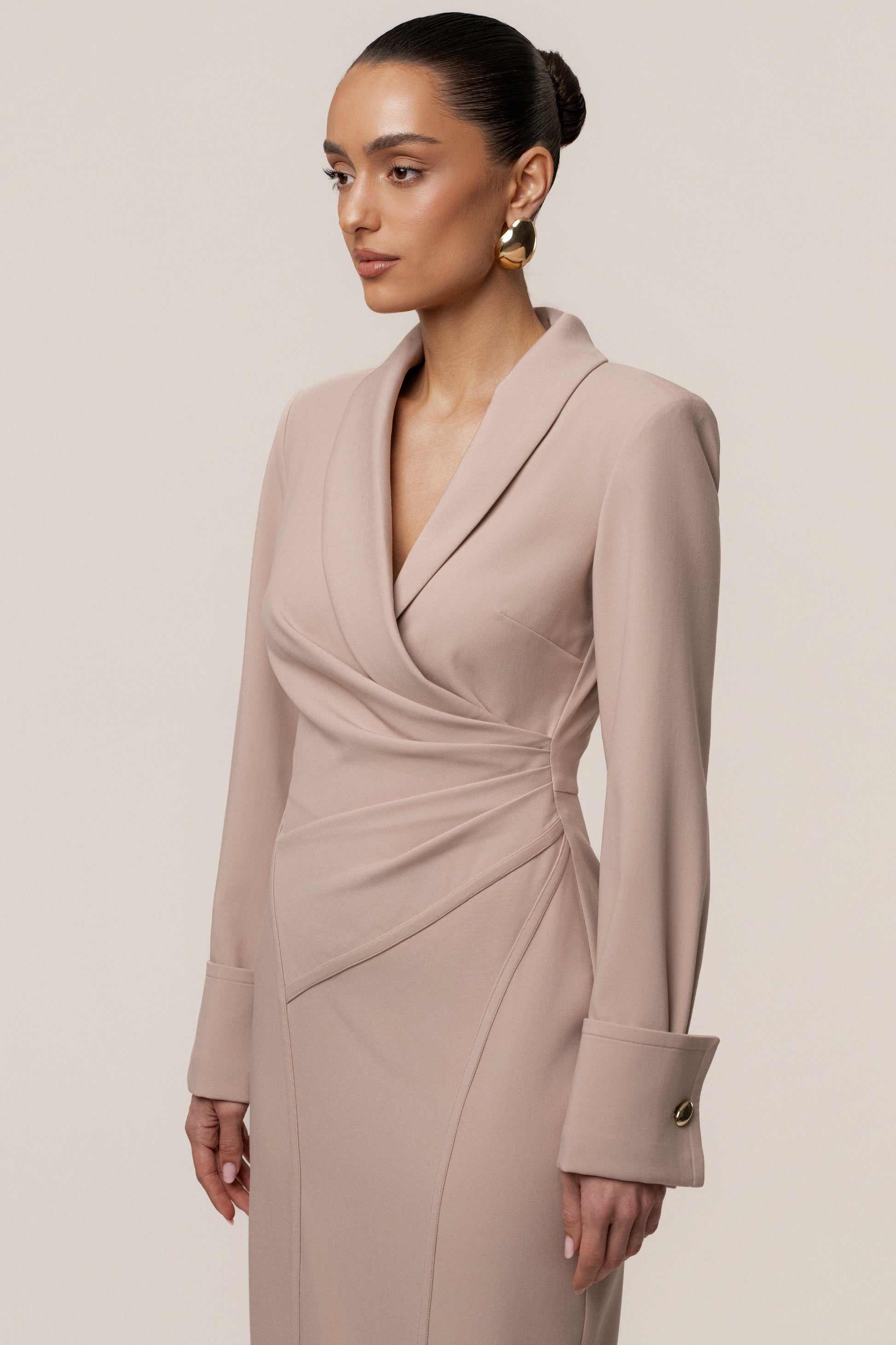 Taupe Manifest Blazer Midi Dress JLUXLABEL
