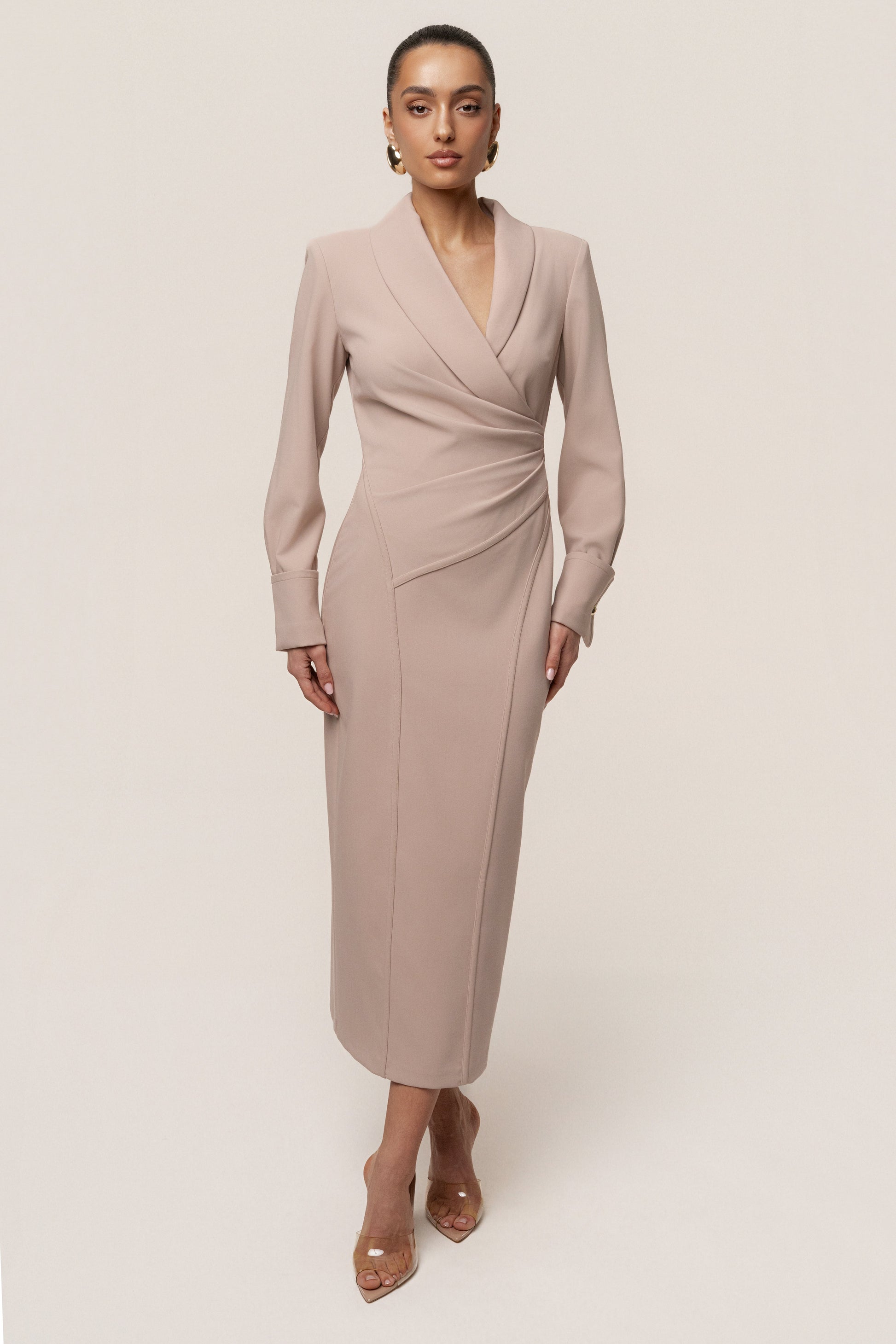 Taupe Manifest Blazer Midi Dress JLUXLABEL