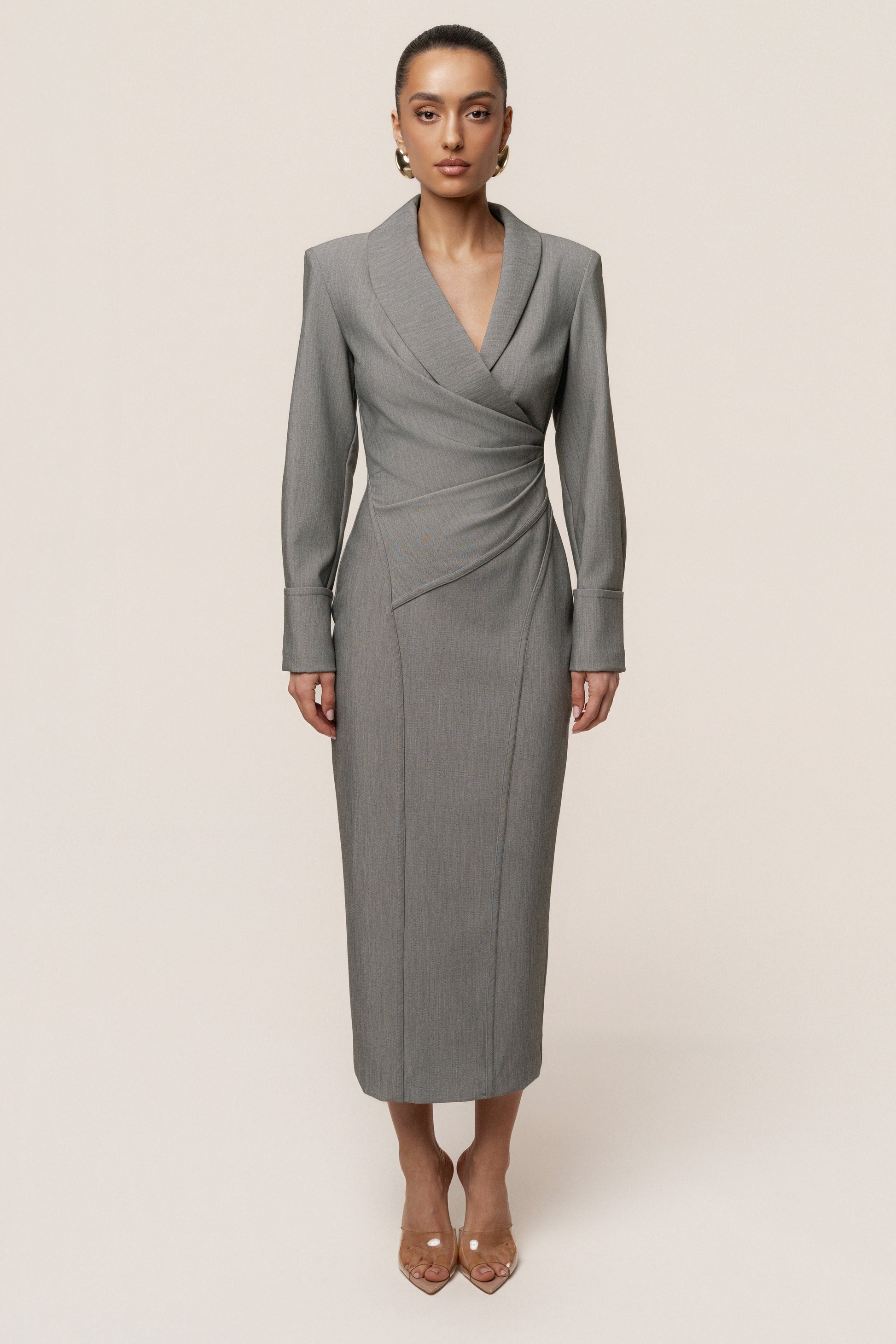 Grey Manifest Blazer Midi Dress JLUXLABEL