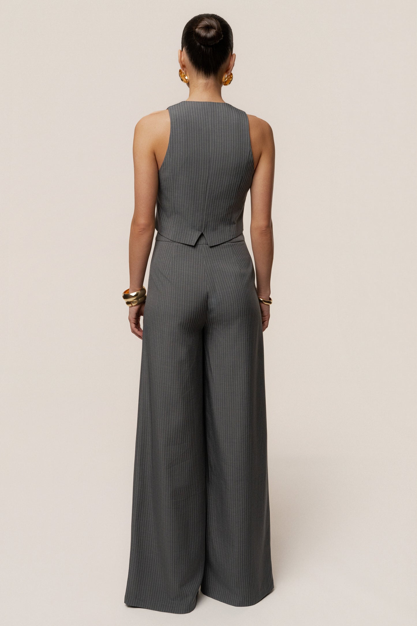 Grey Relaxed Pinstripe Pant Set JLUXLABEL