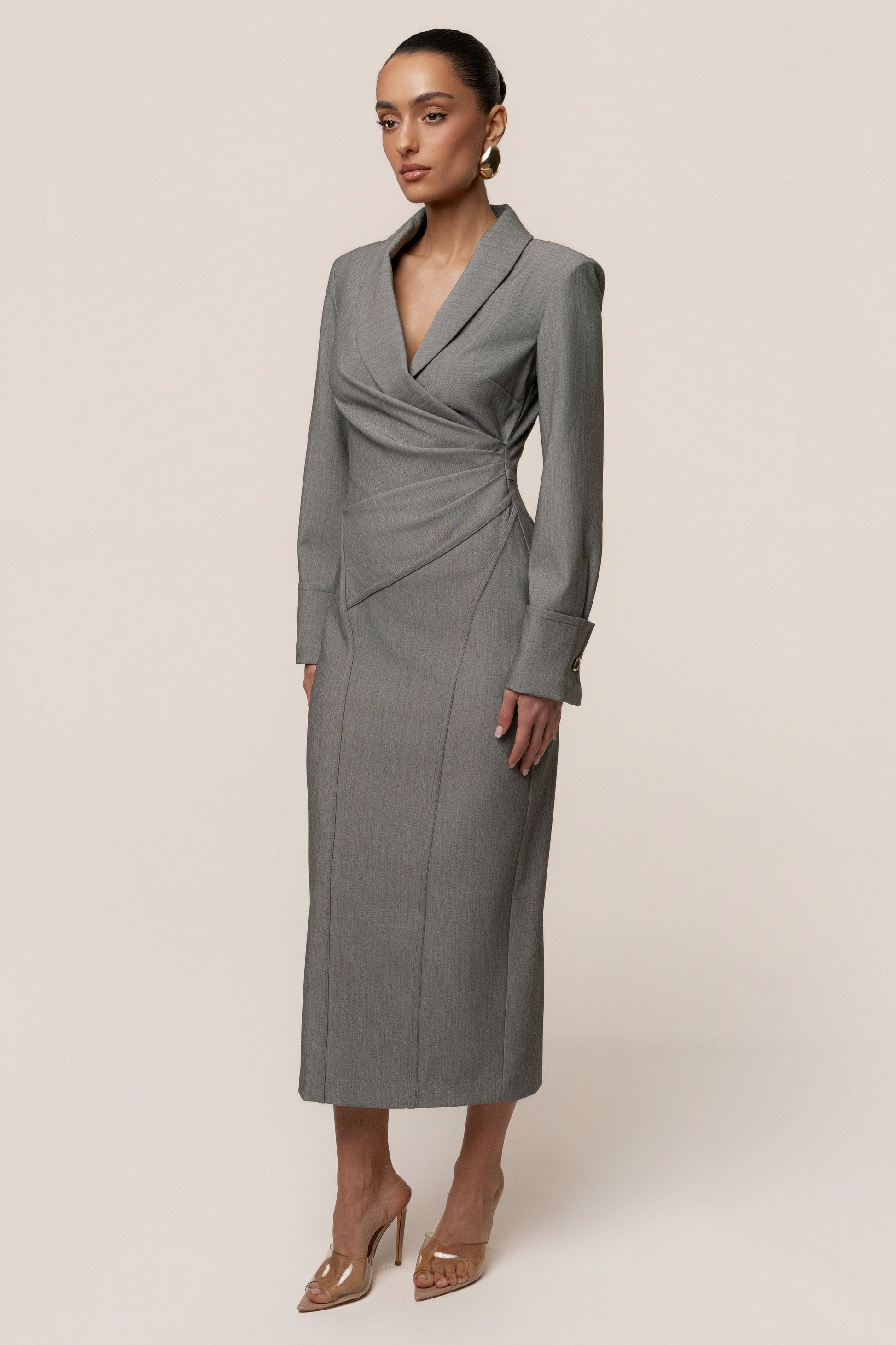 Grey Manifest Blazer Midi Dress JLUXLABEL