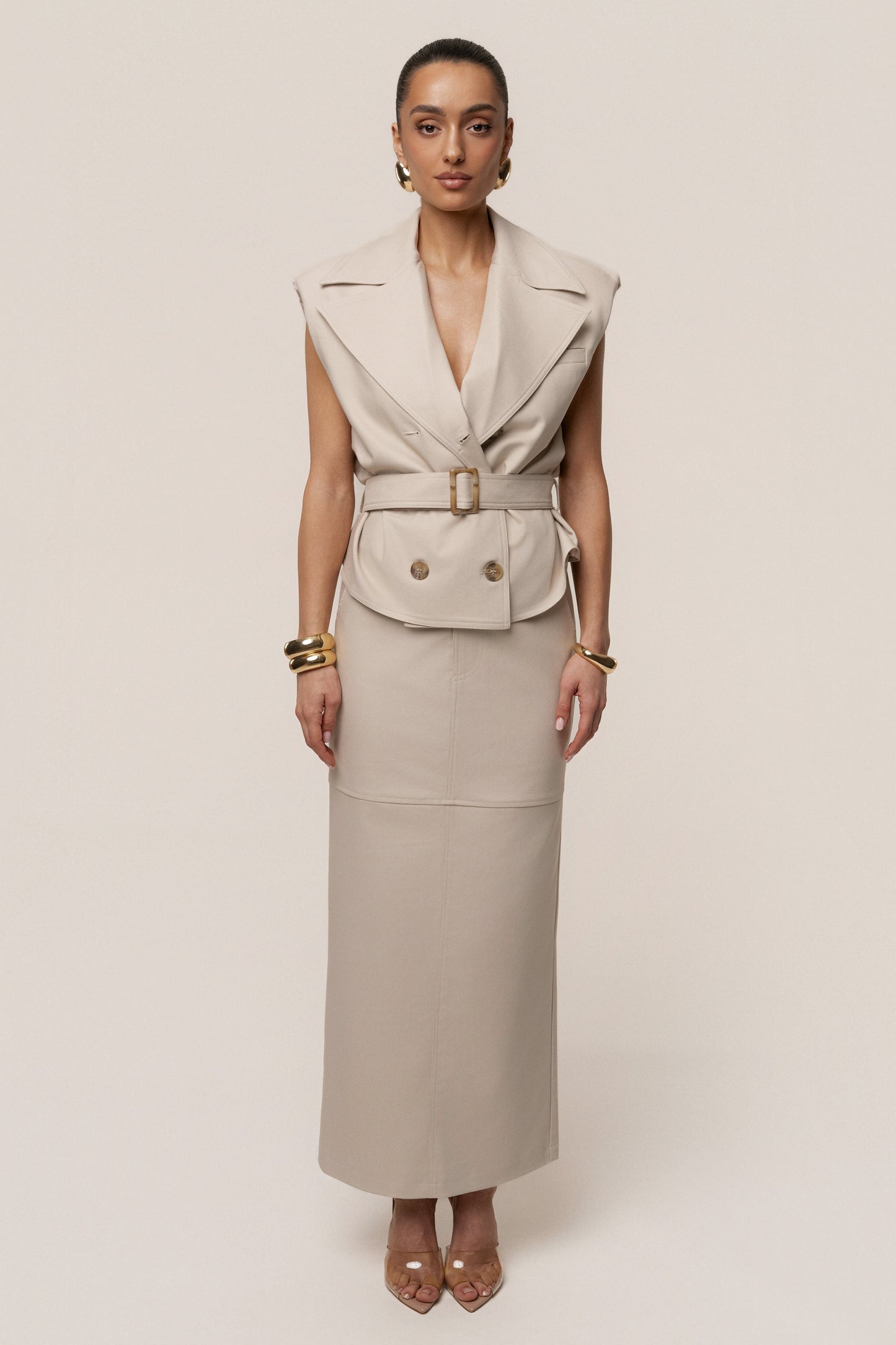 Beige In Focus Belted Vest JLUXLABEL