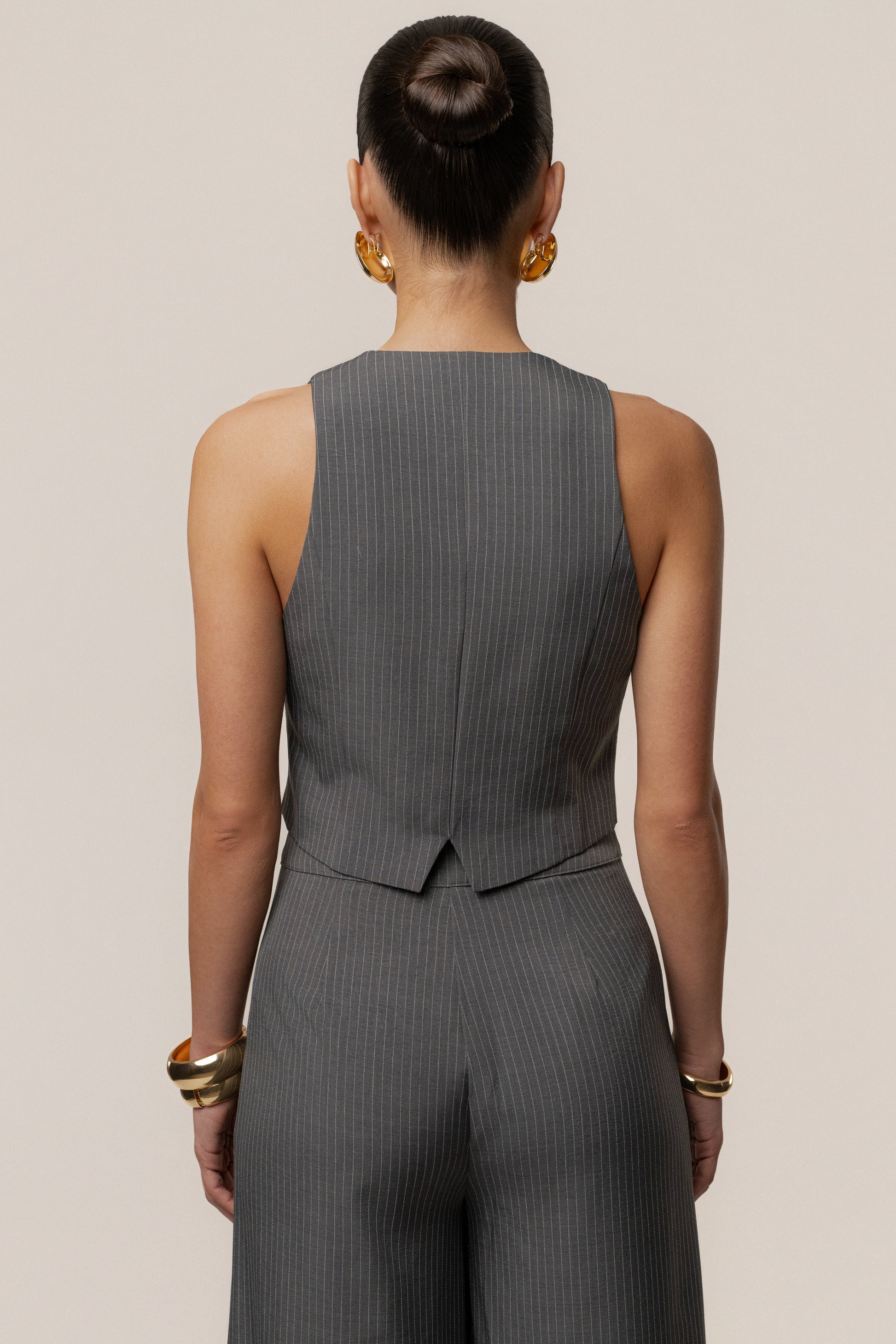 Grey Relaxed Pinstripe Pant Set JLUXLABEL