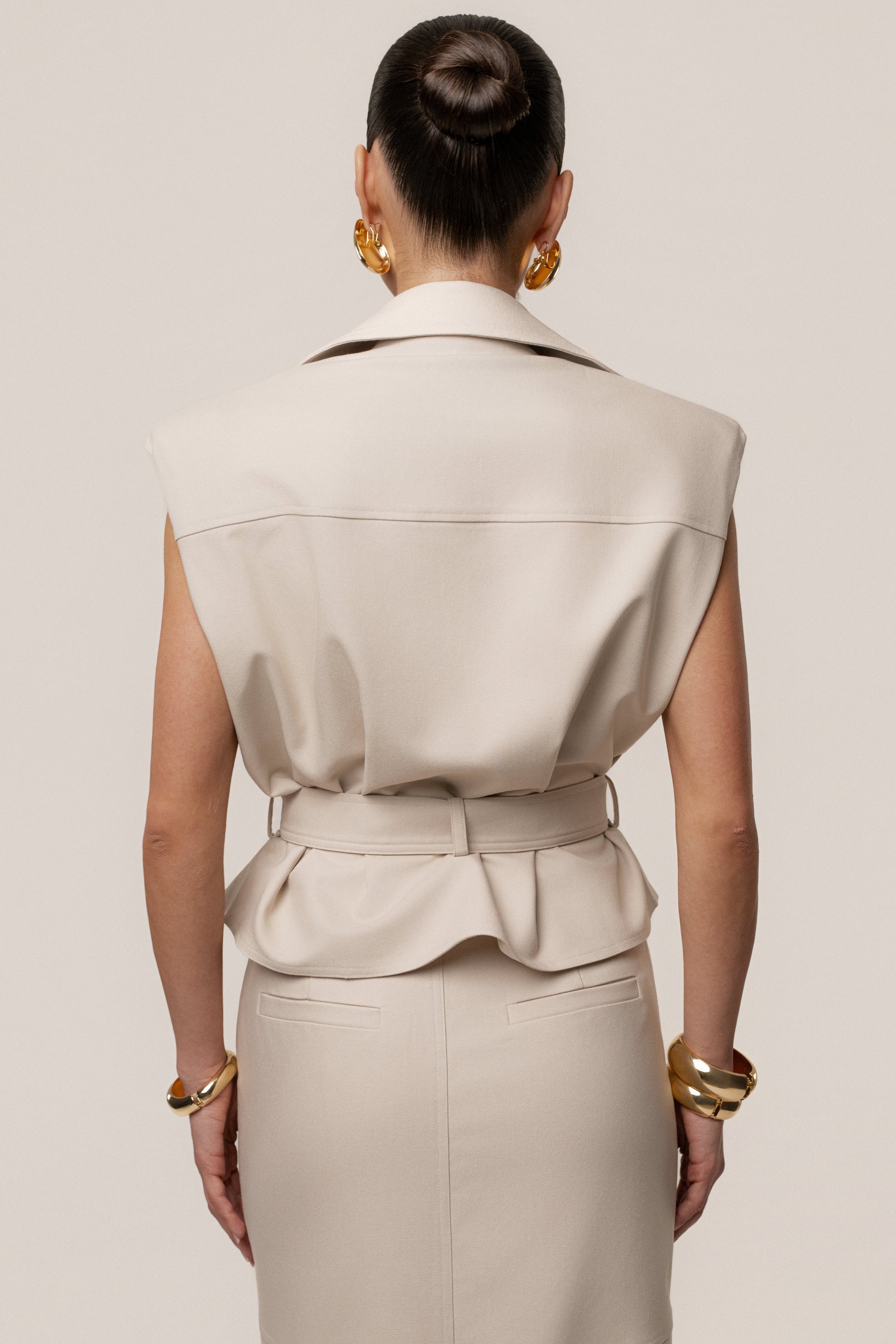 Beige In Focus Belted Vest JLUXLABEL