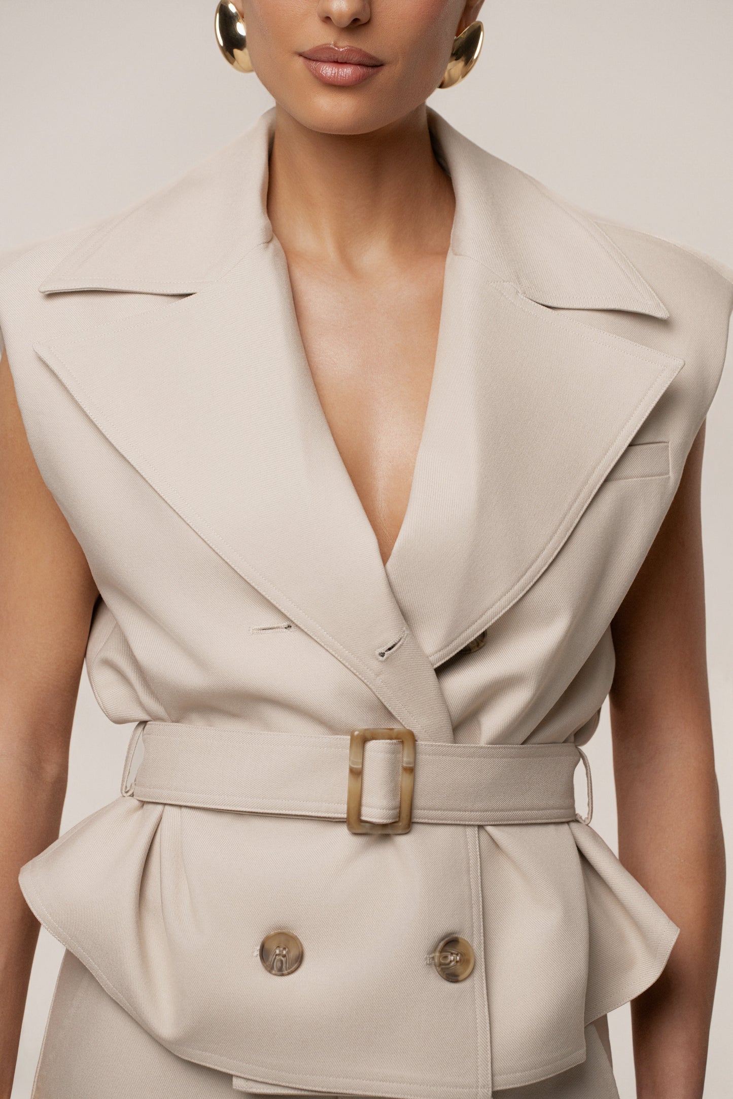 Beige In Focus Belted Vest JLUXLABEL