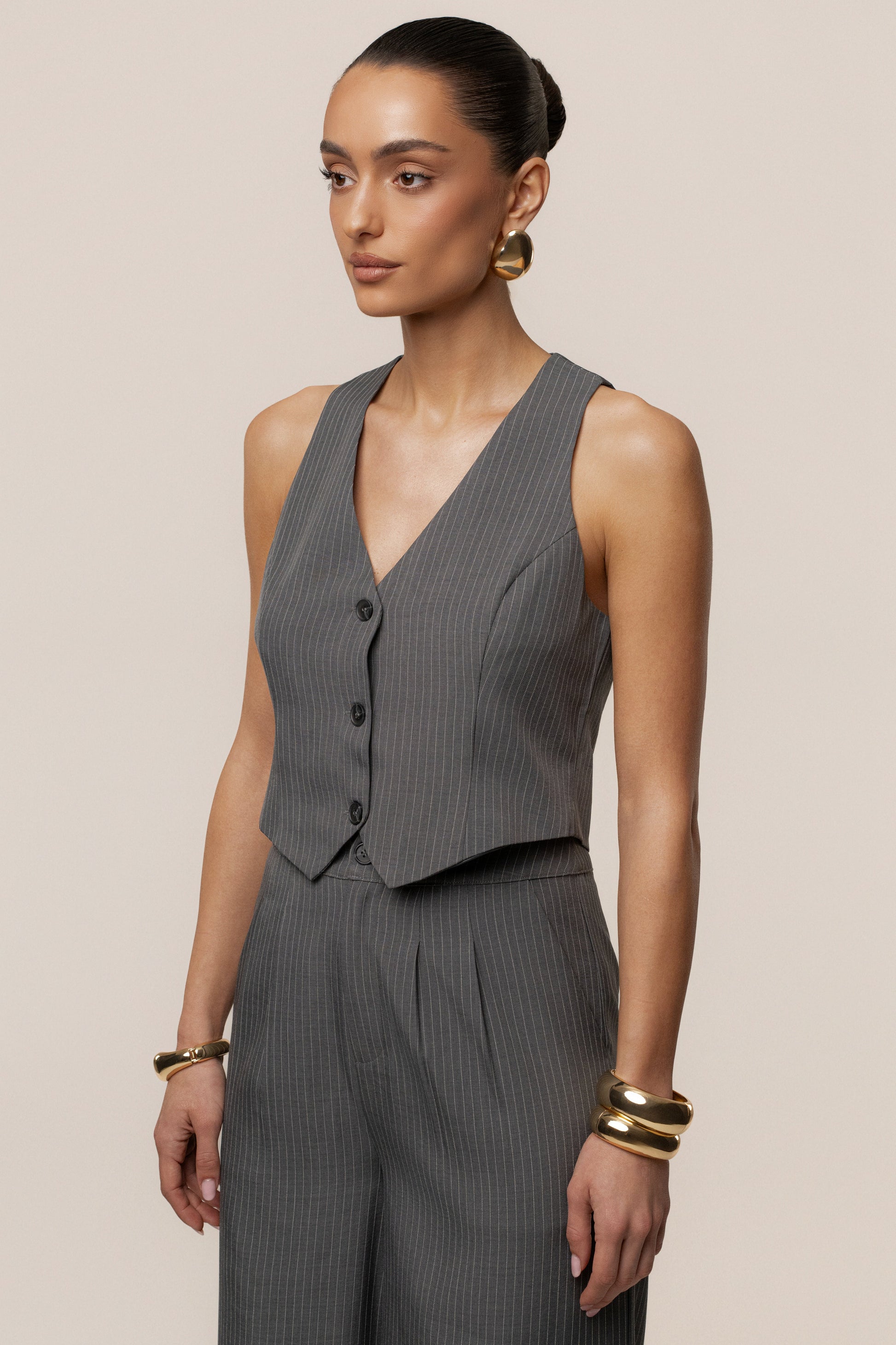 Grey Relaxed Pinstripe Pant Set JLUXLABEL