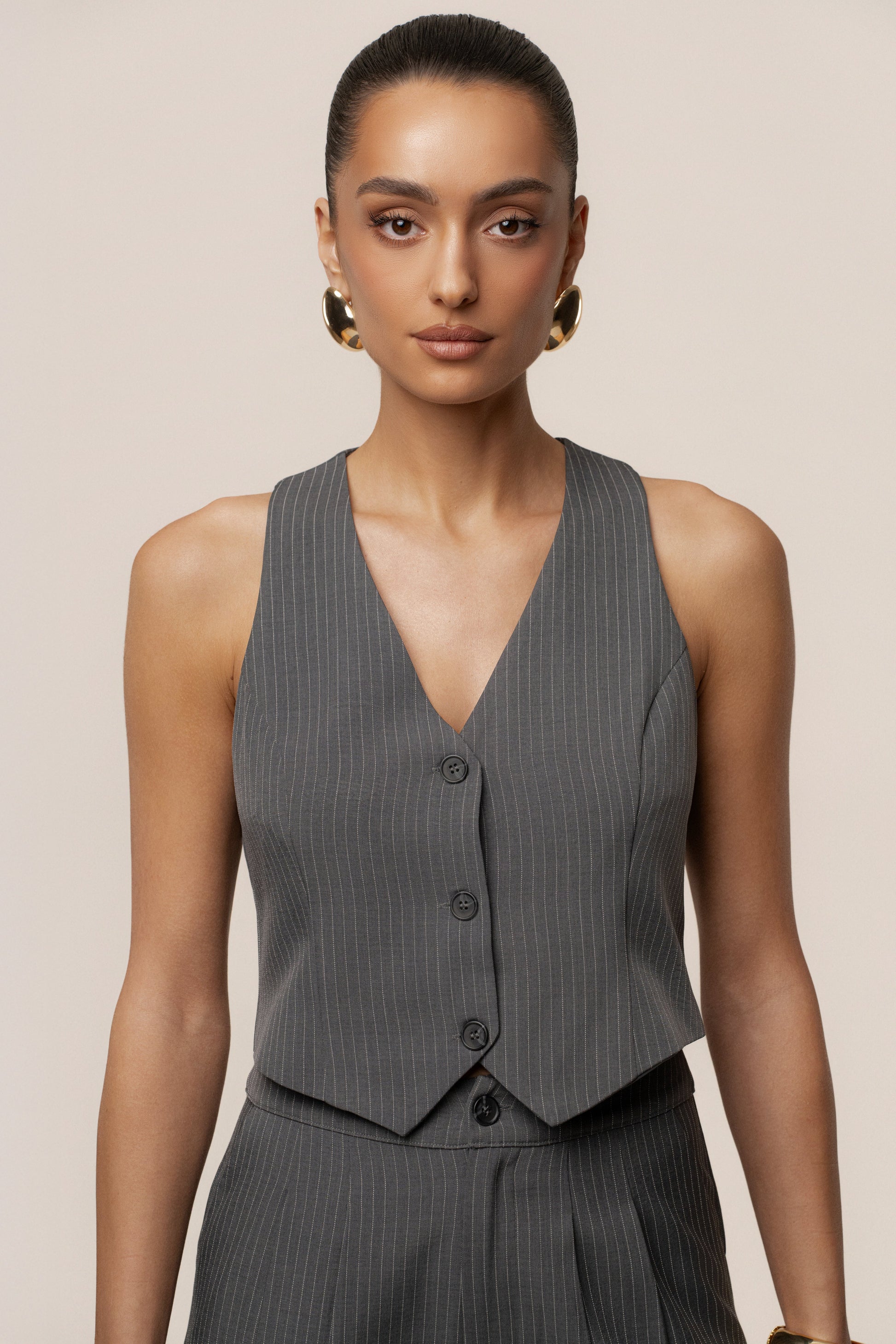 Grey Relaxed Pinstripe Pant Set JLUXLABEL