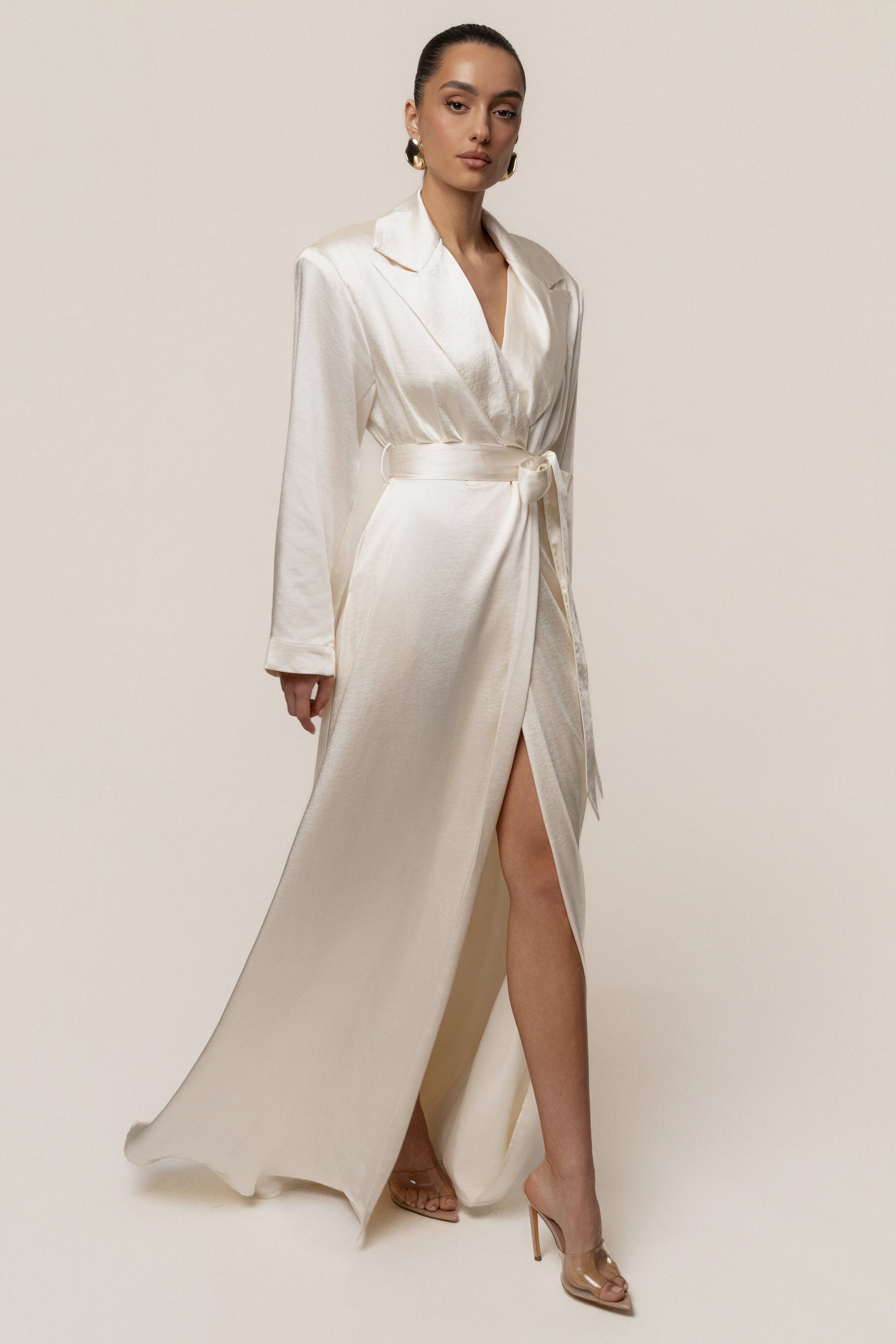 Ivory Satin Embrace Maxi Dress JLUXLABEL