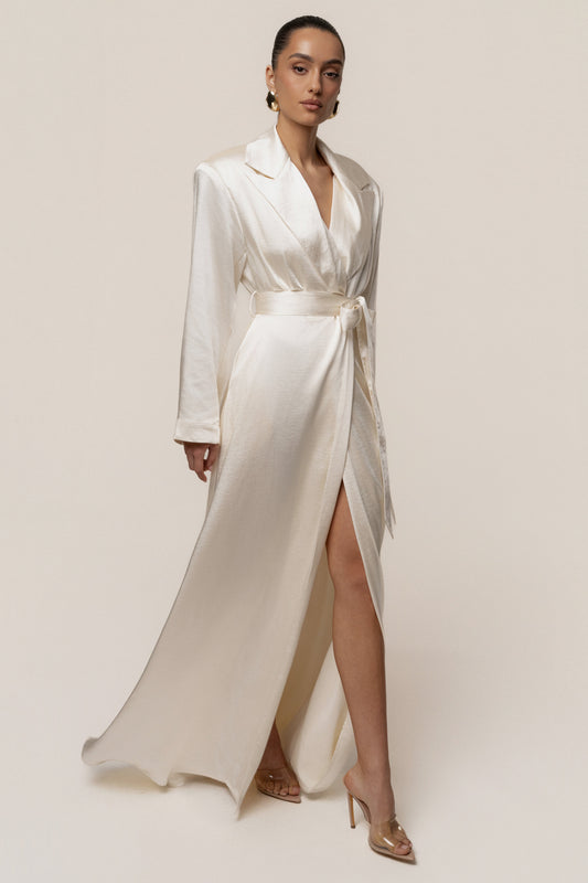 Ivory Satin Embrace Maxi Dress JLUXLABEL