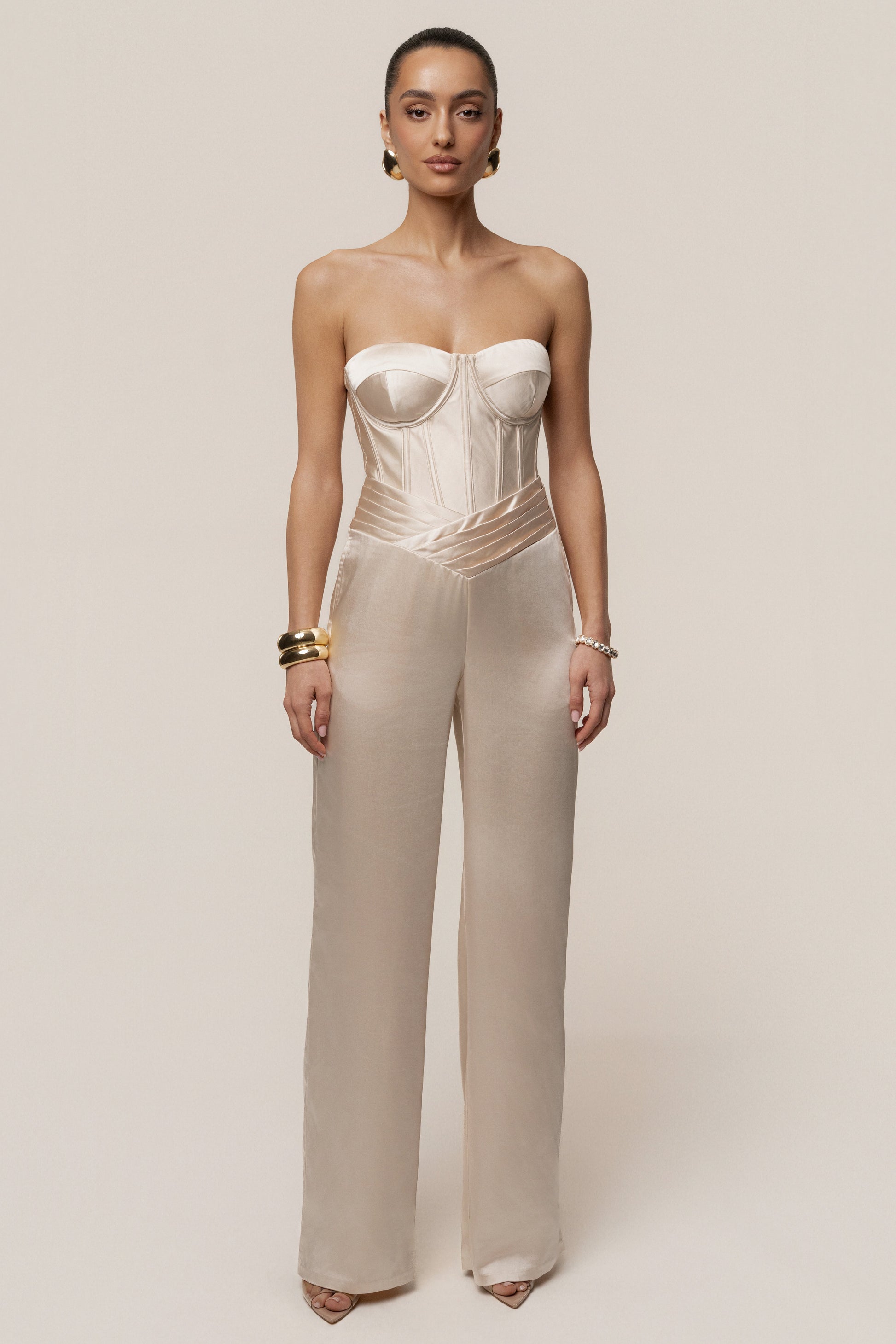 Champagne Adore Me Satin Corset JLUXLABEL
