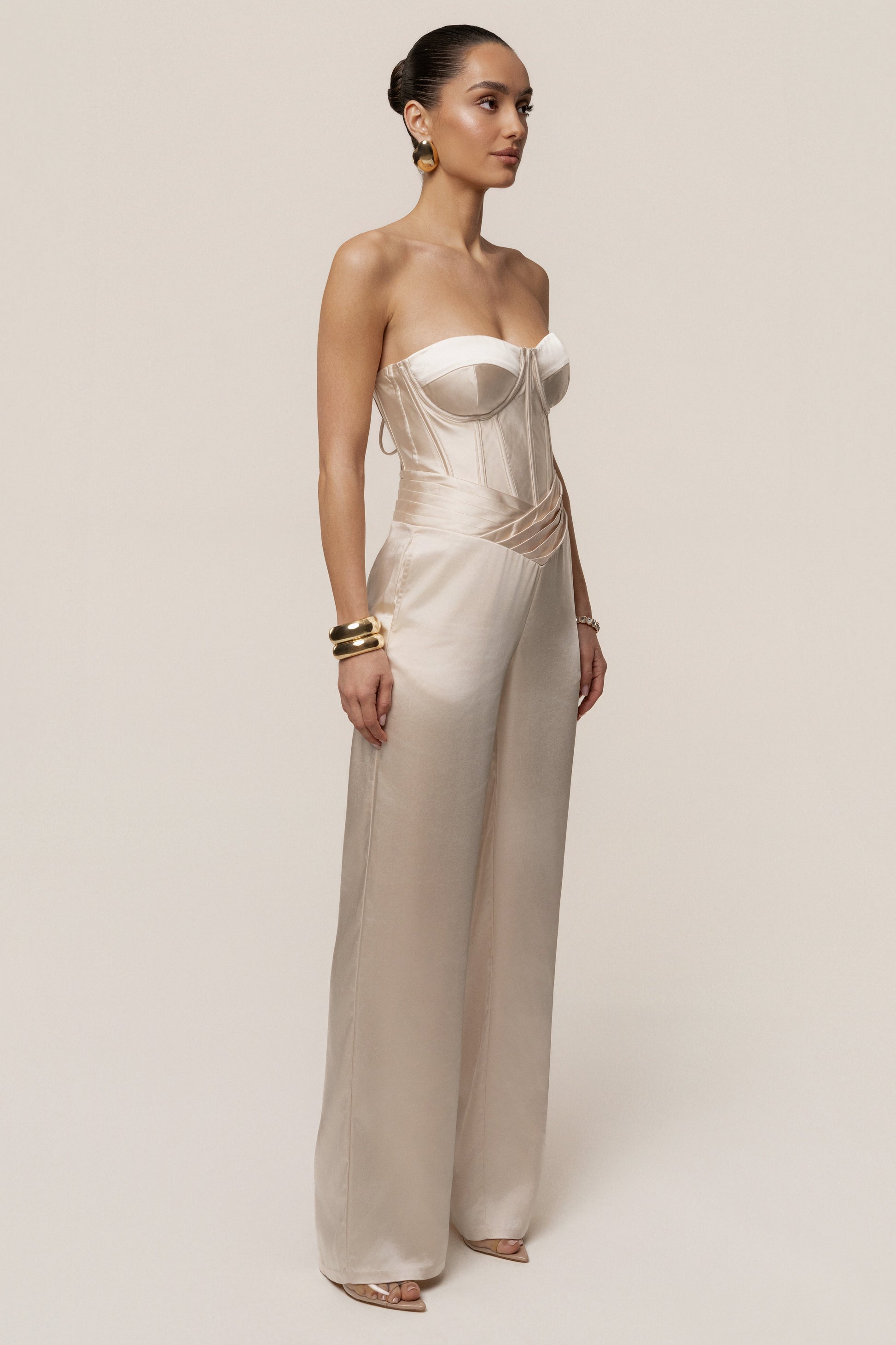Champagne Adore Me Satin Corset JLUXLABEL