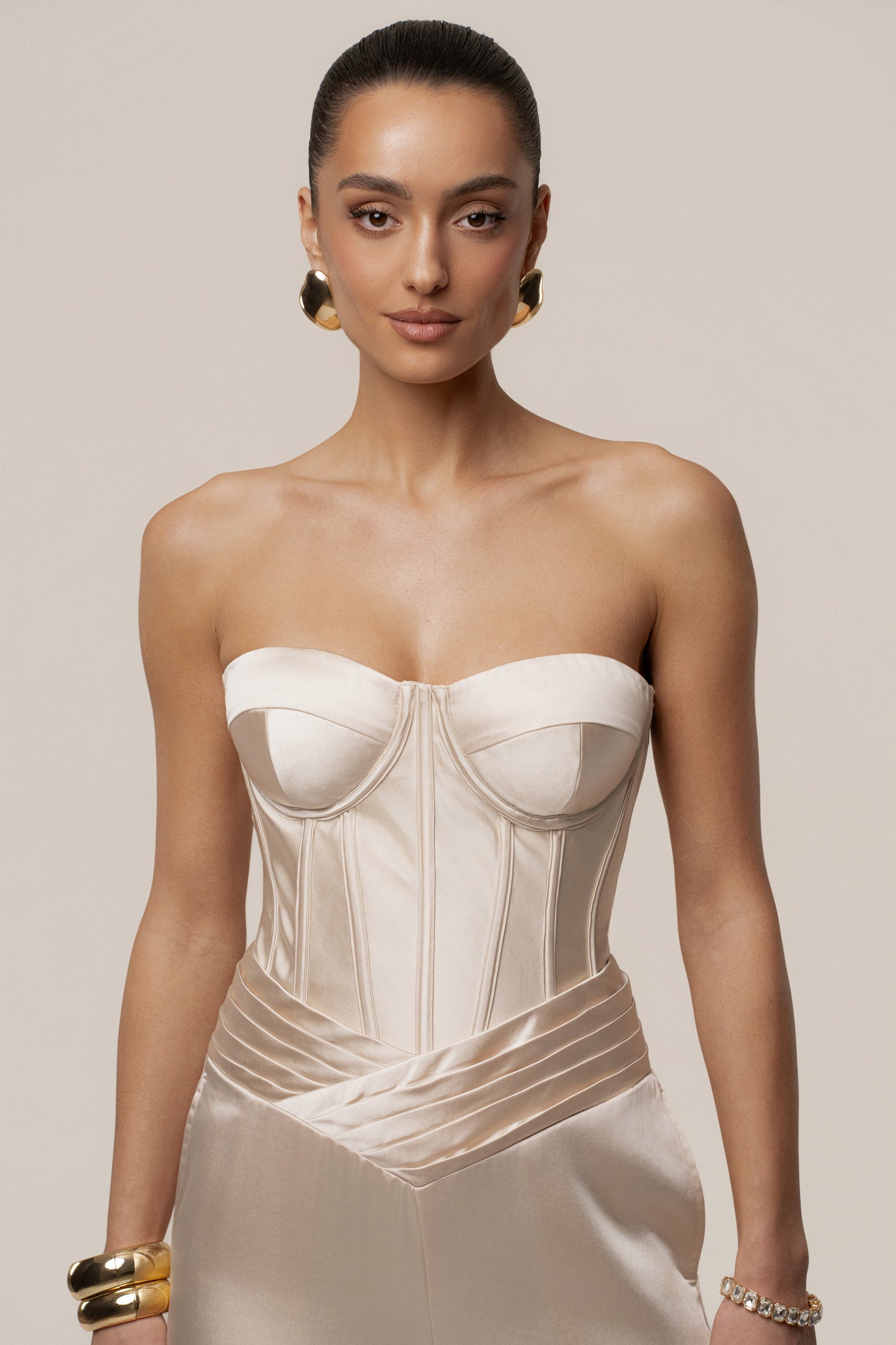 Champagne Adore Me Satin Corset JLUXLABEL