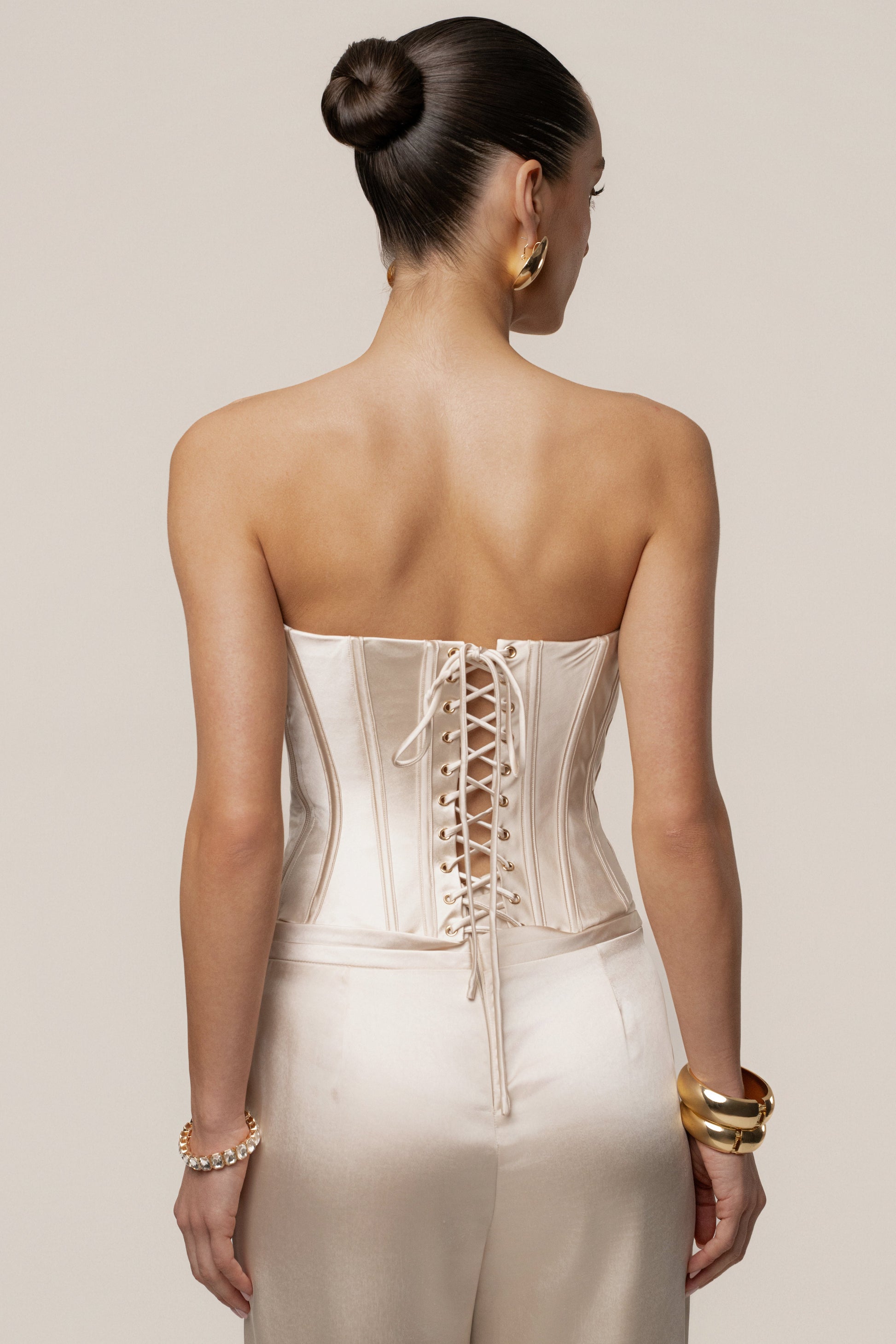 Champagne Adore Me Satin Corset JLUXLABEL