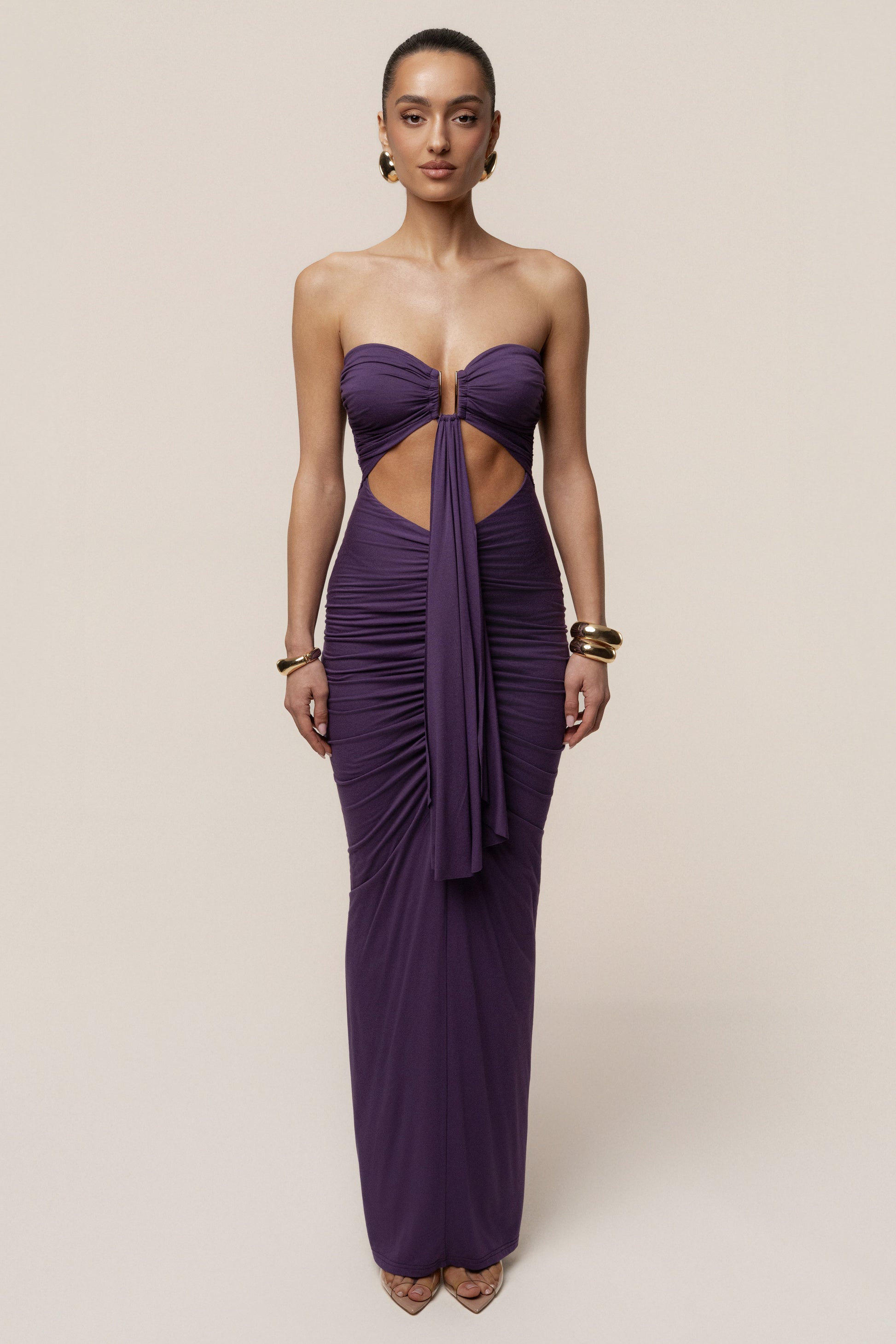 Purple Atlantis Drape Maxi Dress JLUXLABEL