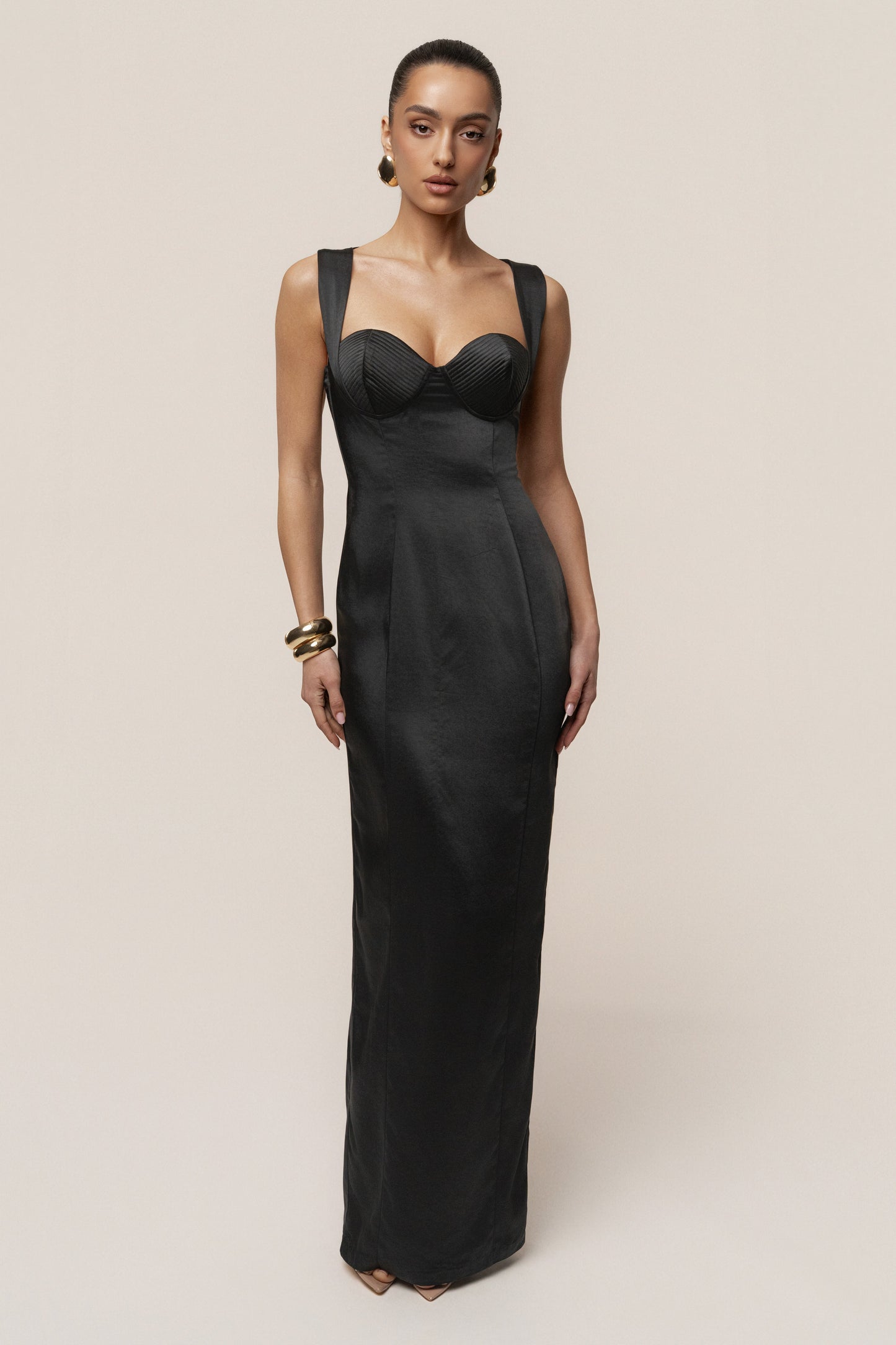 Black Amour Satin Maxi Dress JLUXLABEL
