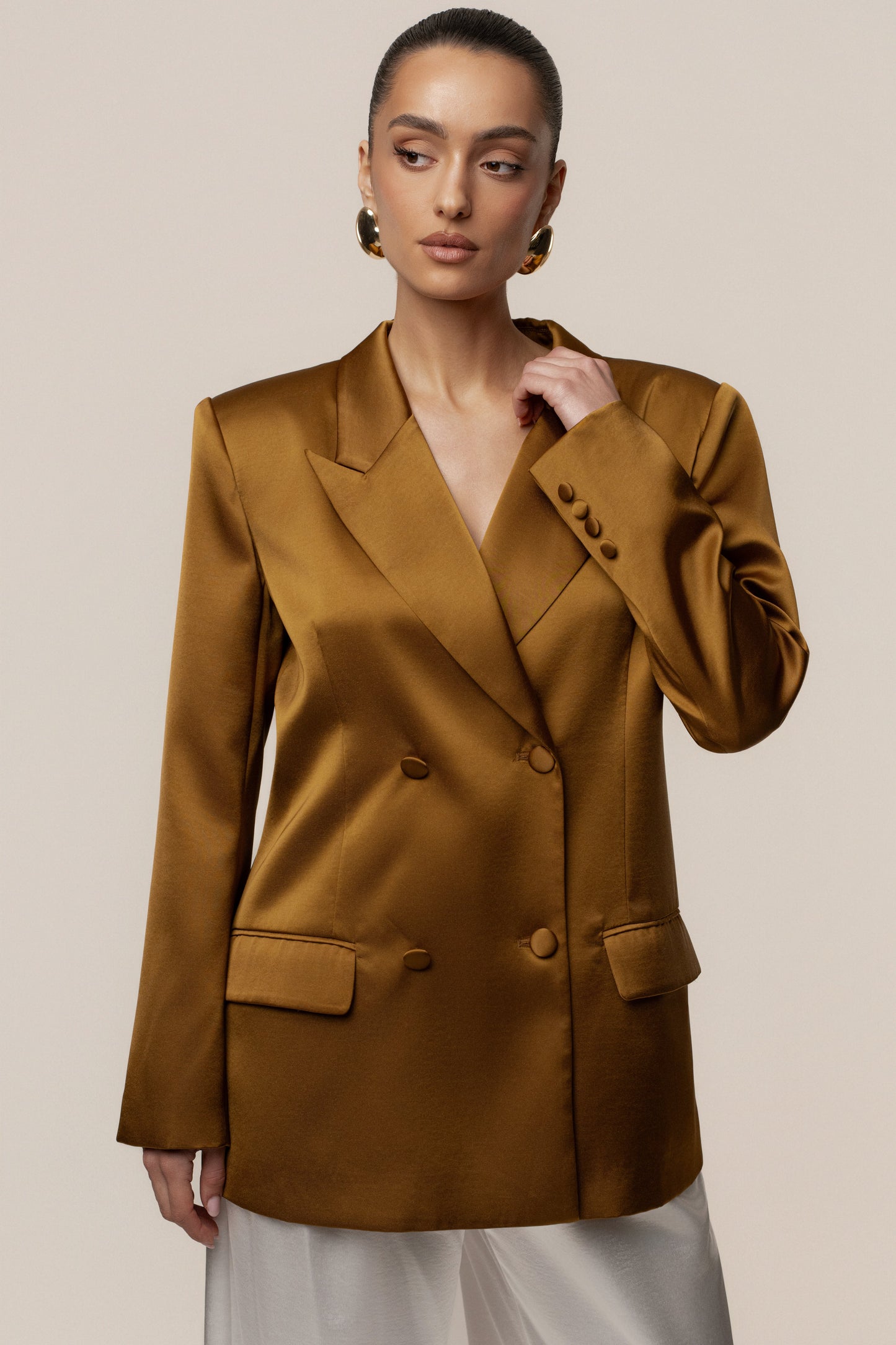Bronze Lara Oversize Satin Blazer JLUXLABEL