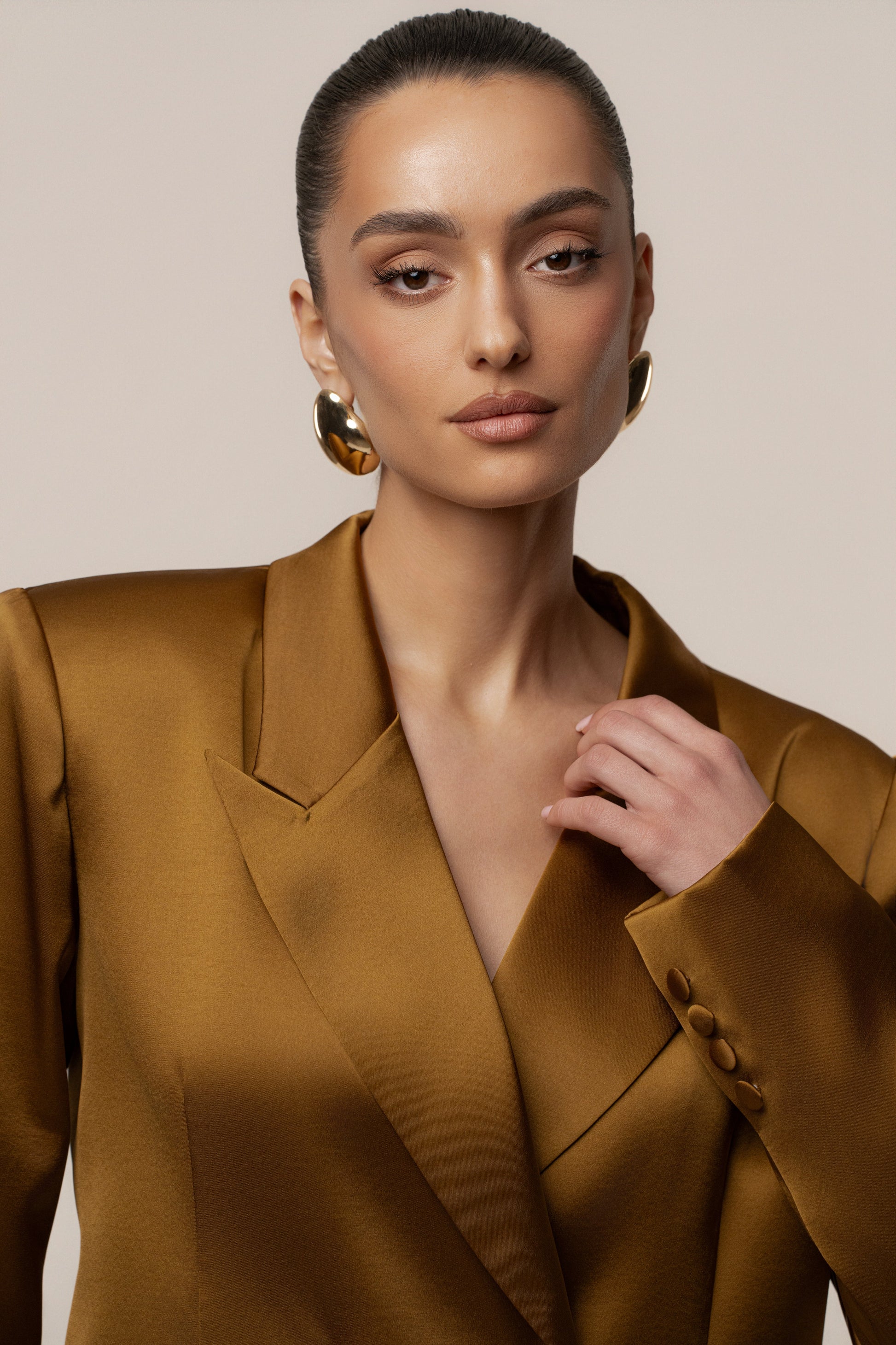 Bronze Lara Oversize Satin Blazer JLUXLABEL