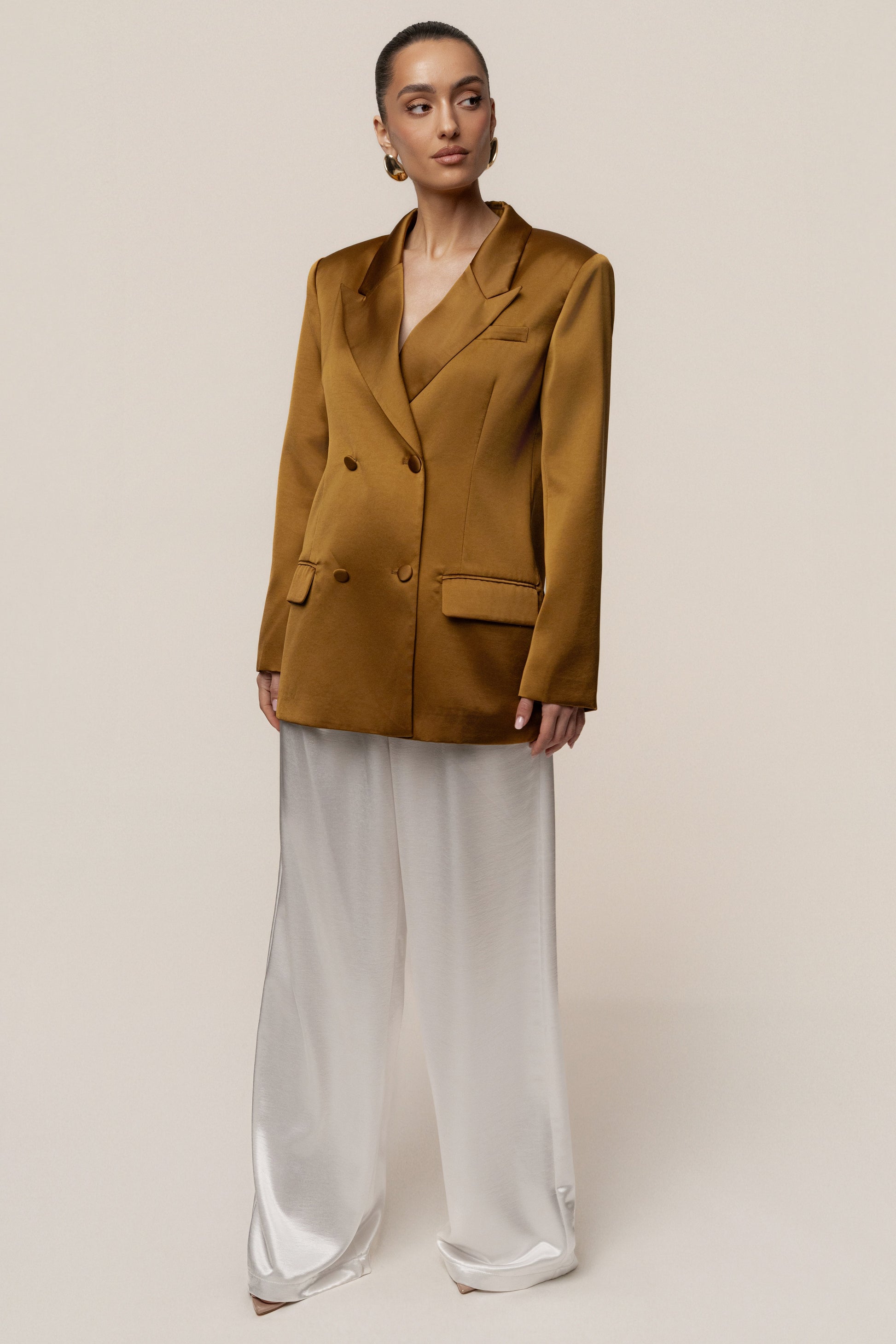 Bronze Lara Oversize Satin Blazer JLUXLABEL