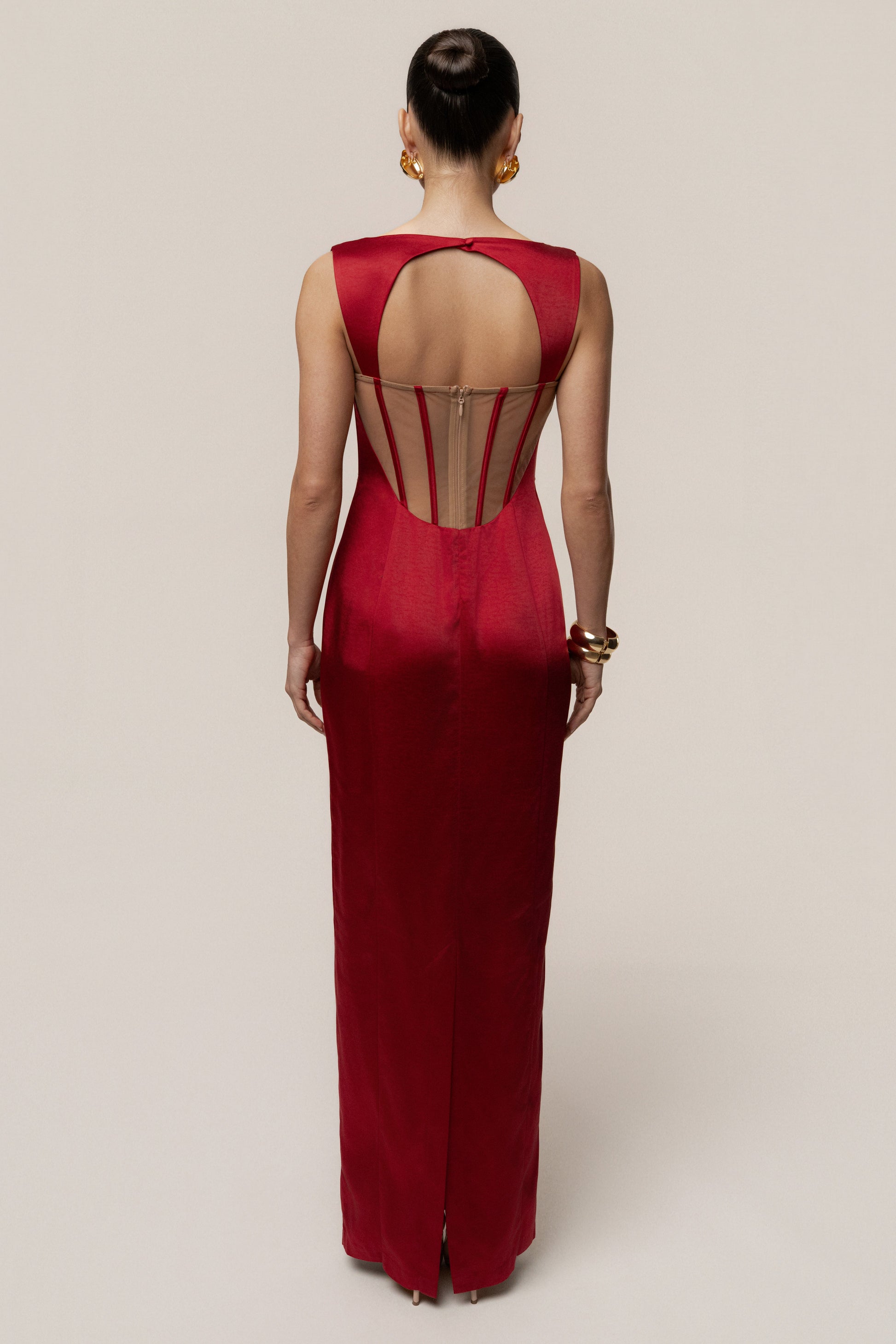 Red Amour Satin Maxi Dress JLUXLABEL