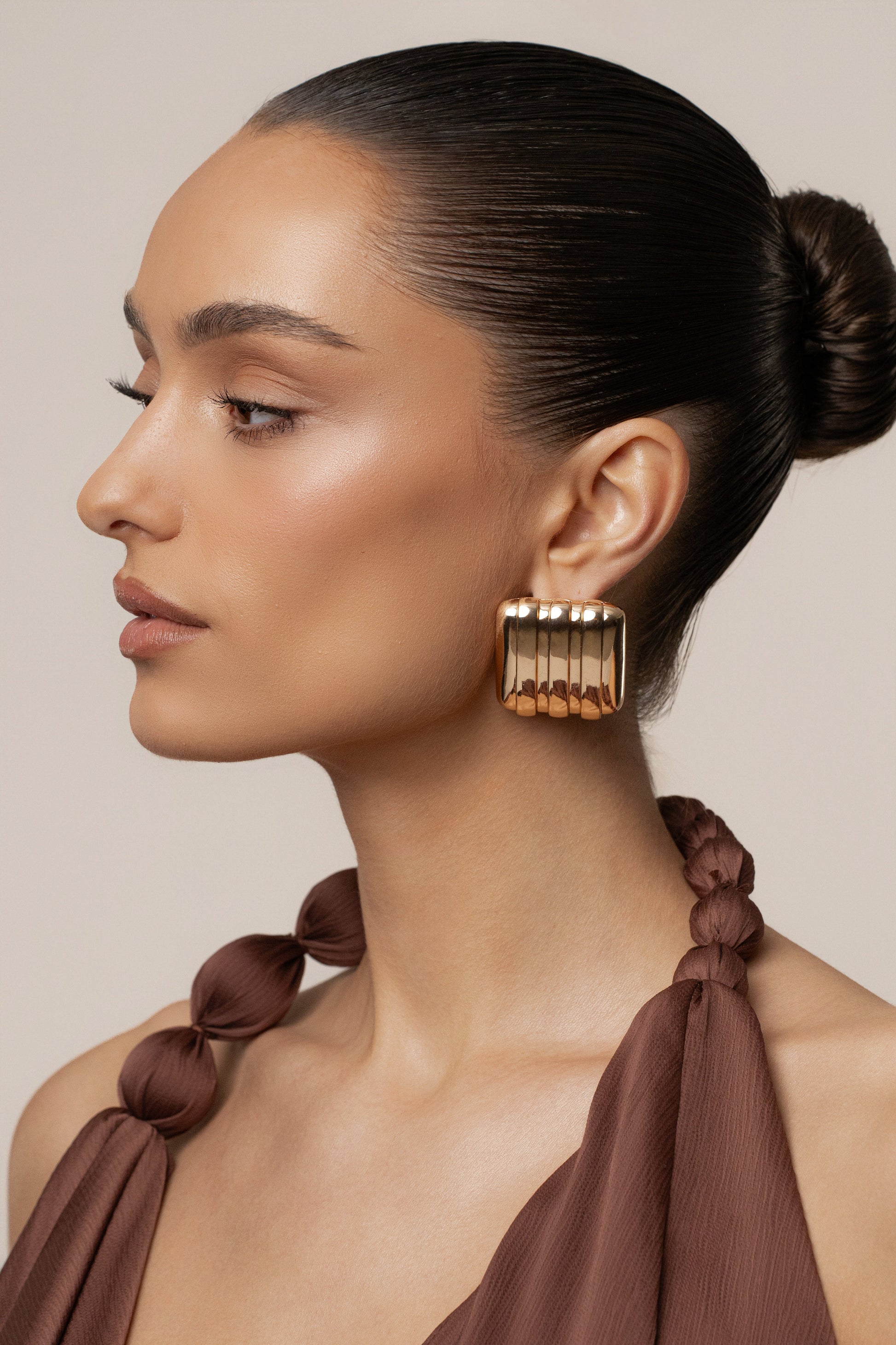 Gold  Sara Textured Earrings JLUXLABEL