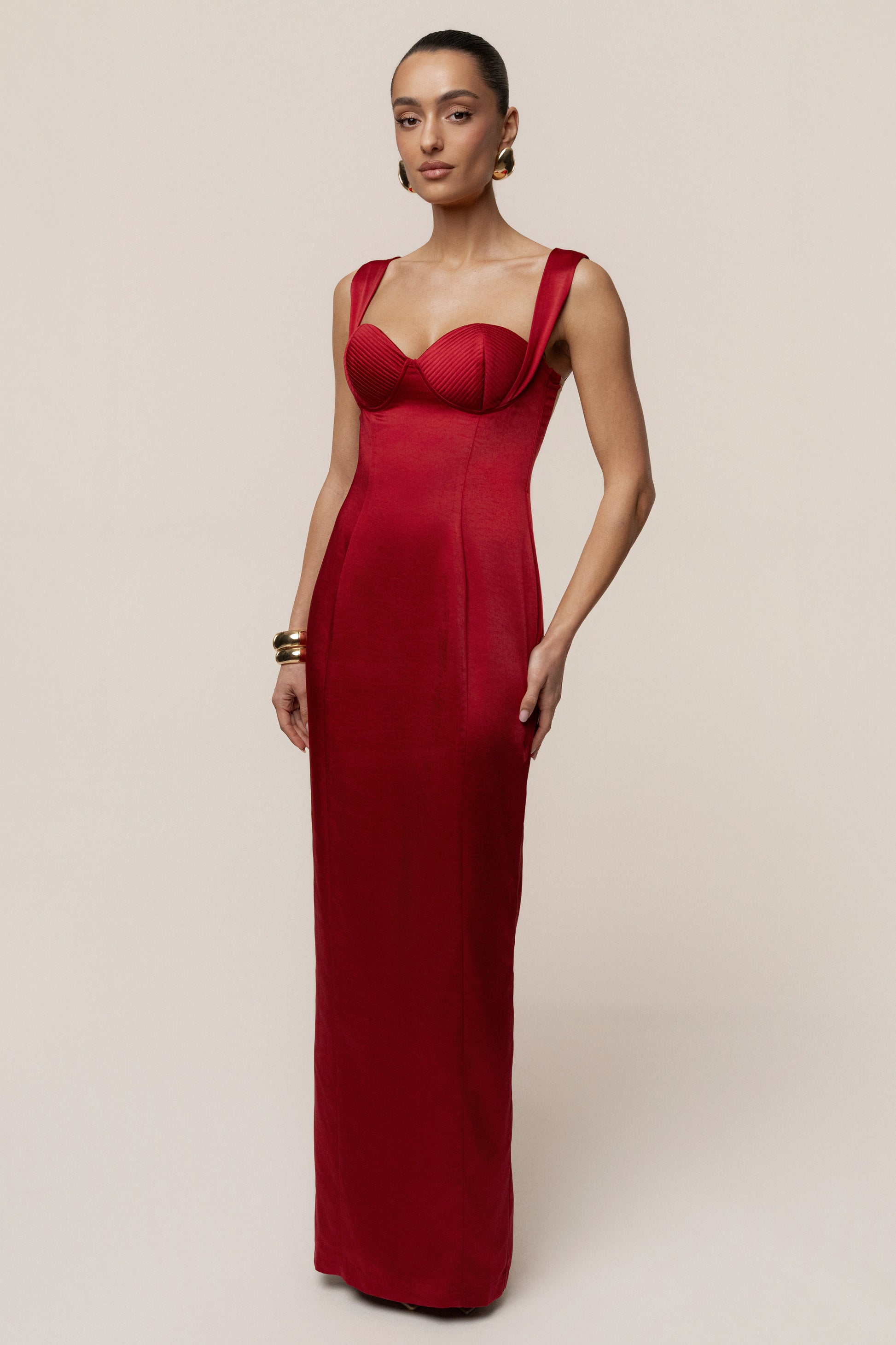 Red Amour Satin Maxi Dress JLUXLABEL