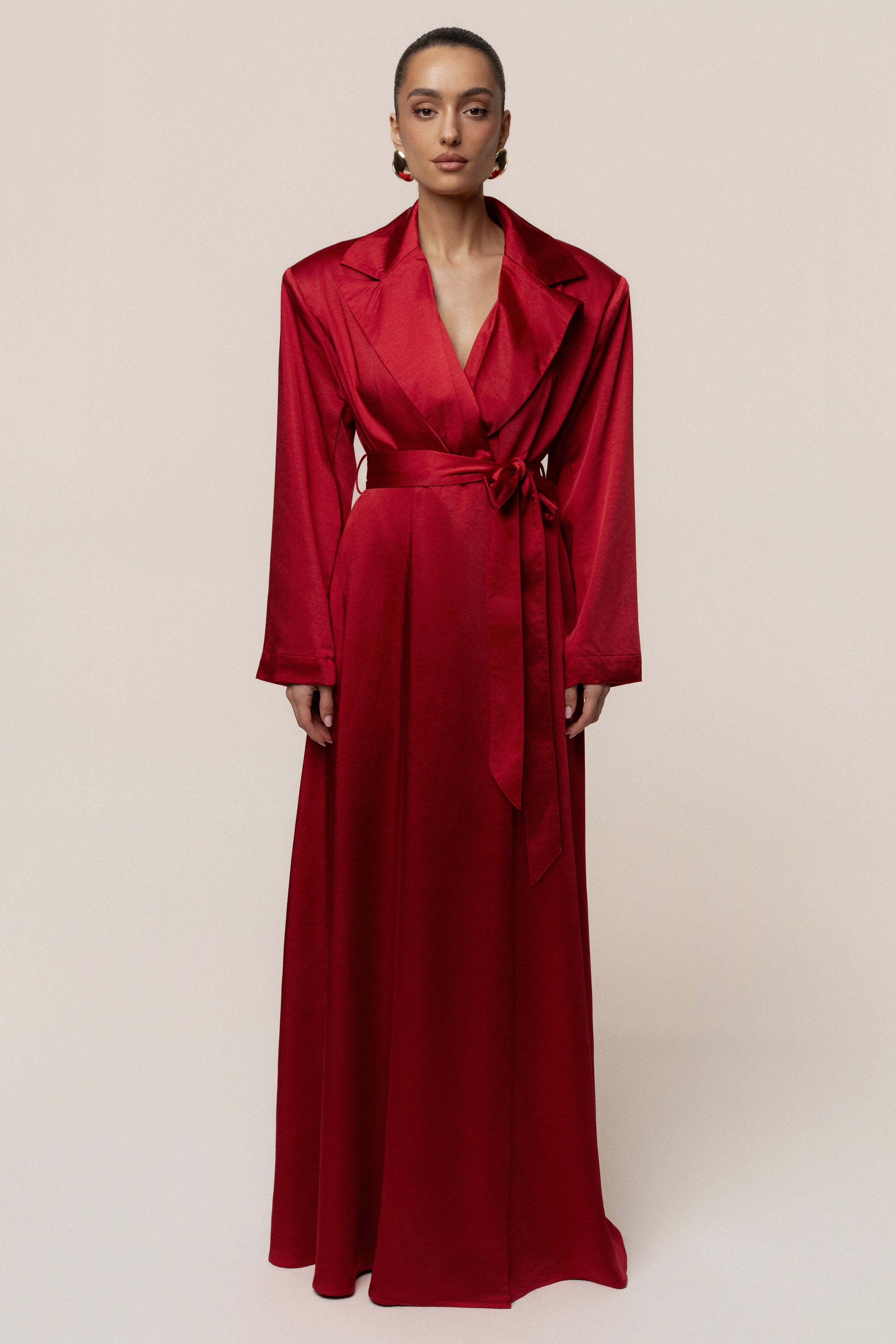Burgundy Satin Embrace Maxi Dress JLUXLABEL