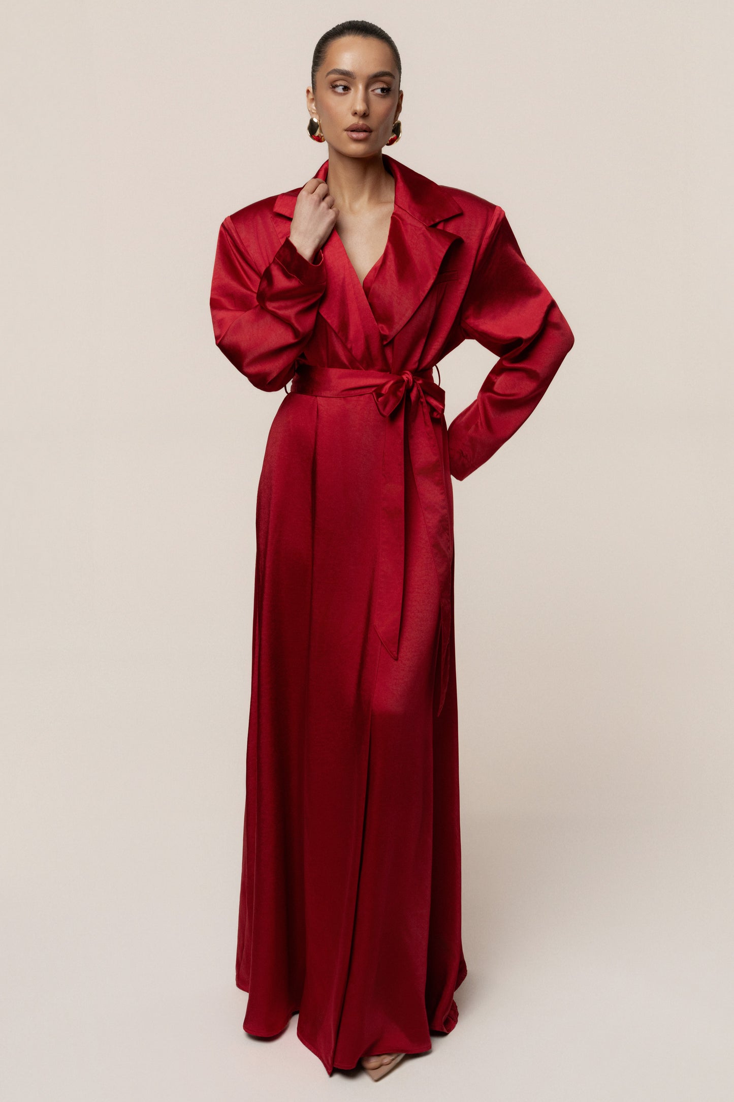 Burgundy Satin Embrace Maxi Dress JLUXLABEL