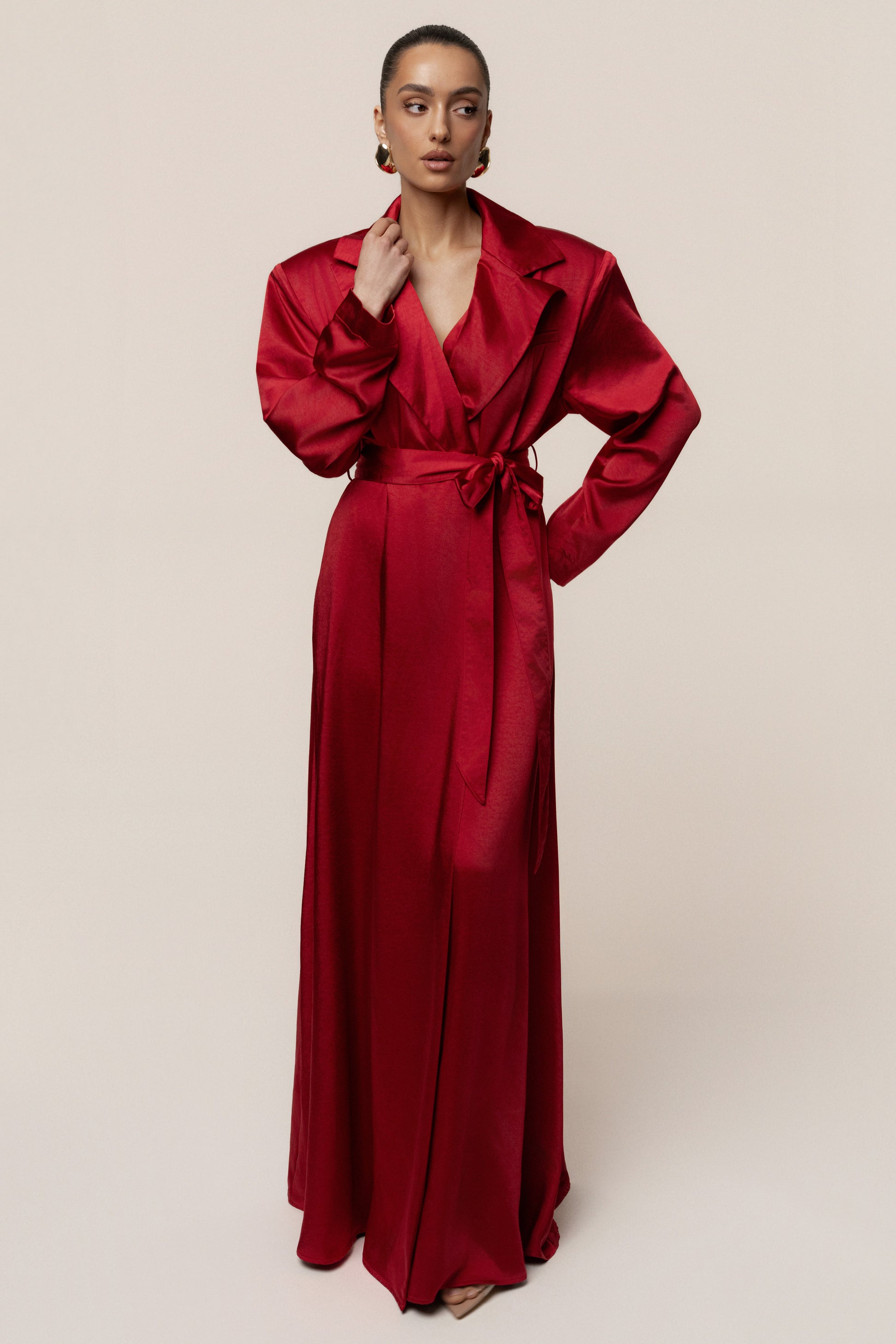 Burgundy Satin Embrace Maxi Dress JLUXLABEL