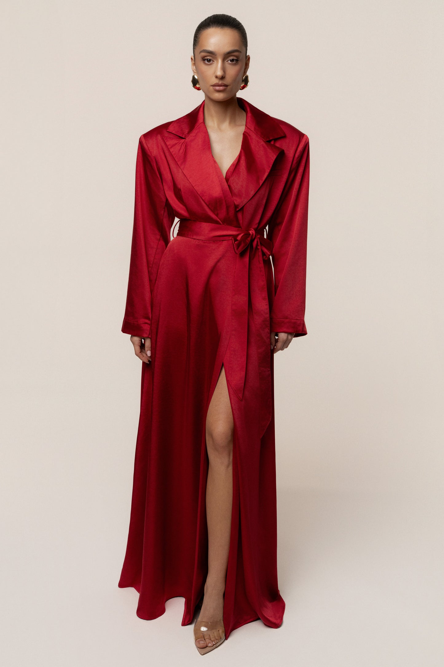 Burgundy Satin Embrace Maxi Dress JLUXLABEL