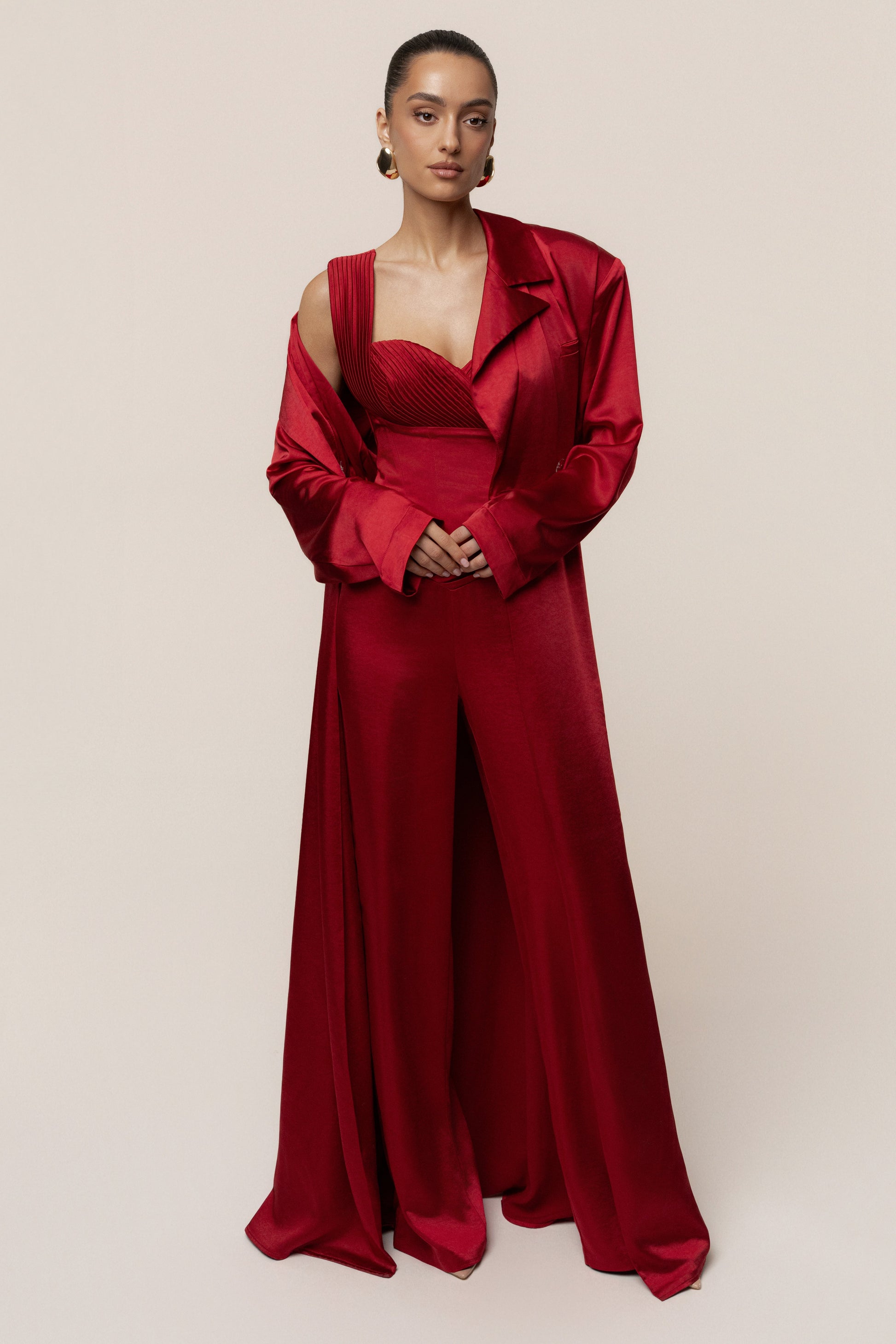 Burgundy Satin Embrace Maxi Dress JLUXLABEL