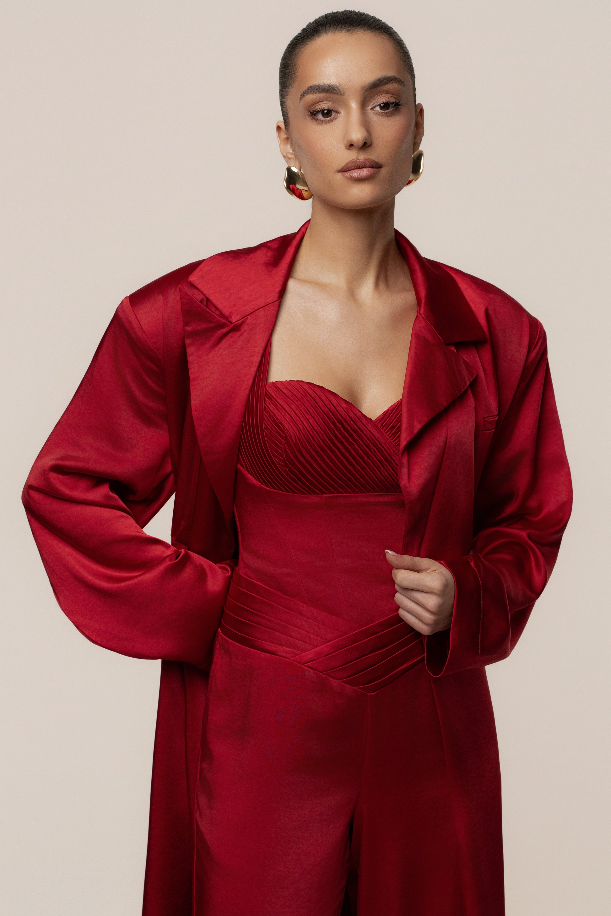 Burgundy Satin Embrace Maxi Dress JLUXLABEL