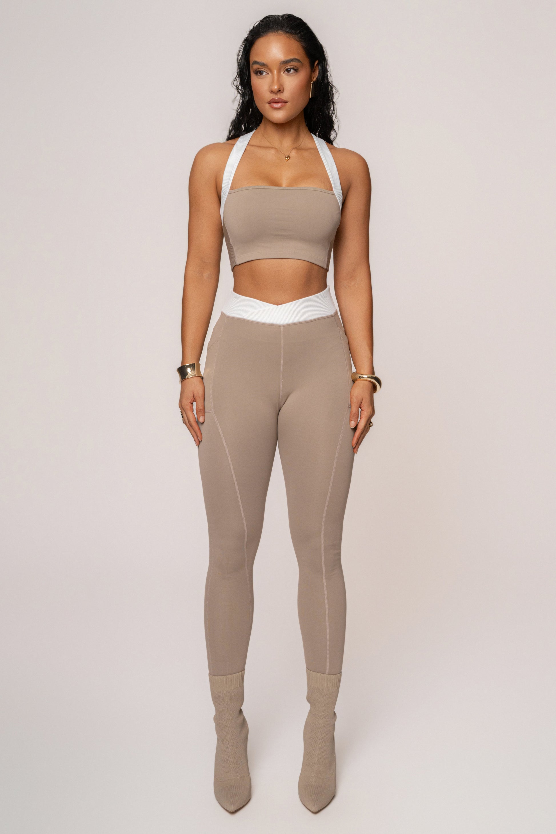 Beige/White Inspire Movement Leggings JLUXLABEL