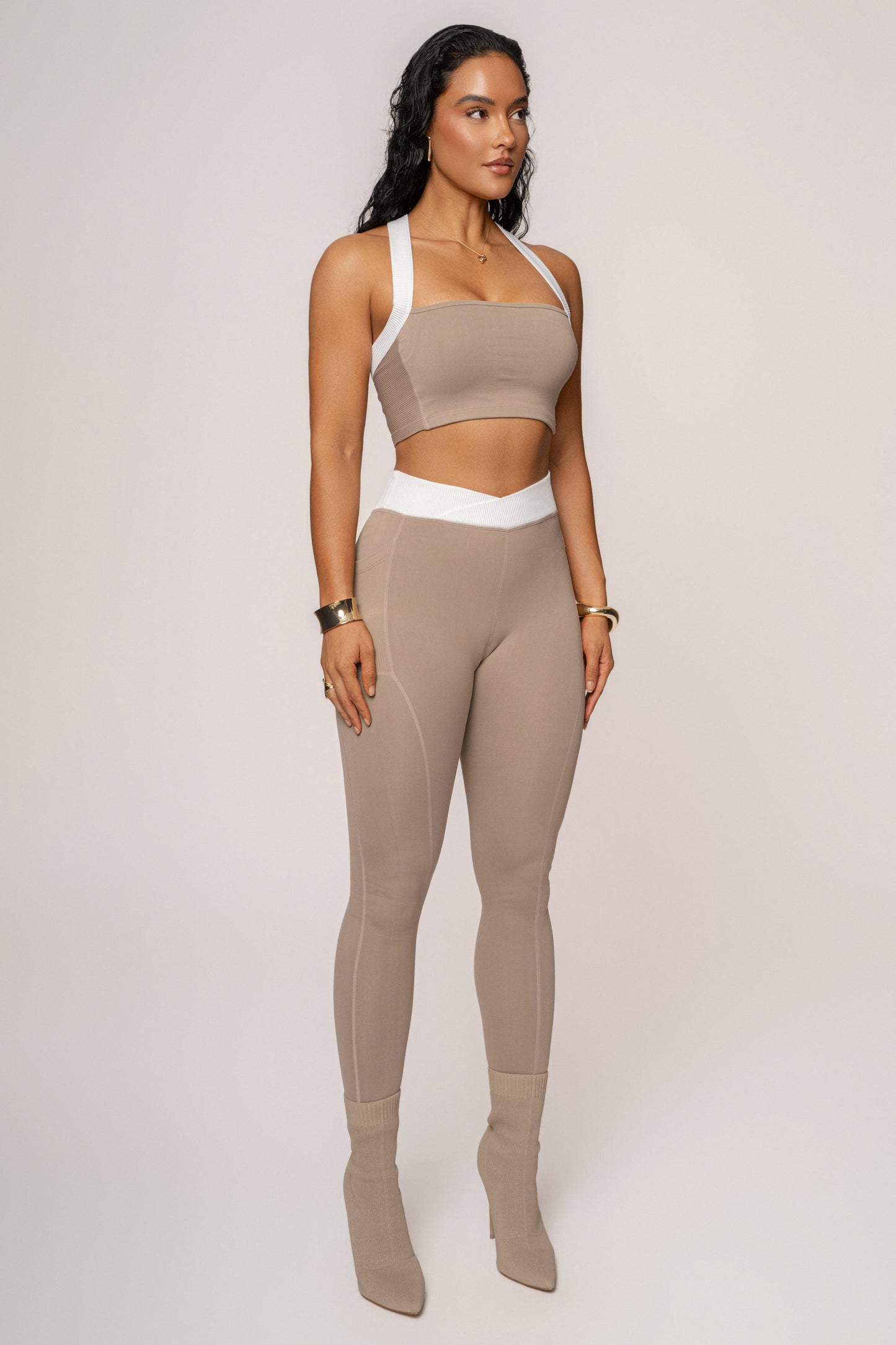Beige/White Ultimate Ribbed Halter Top