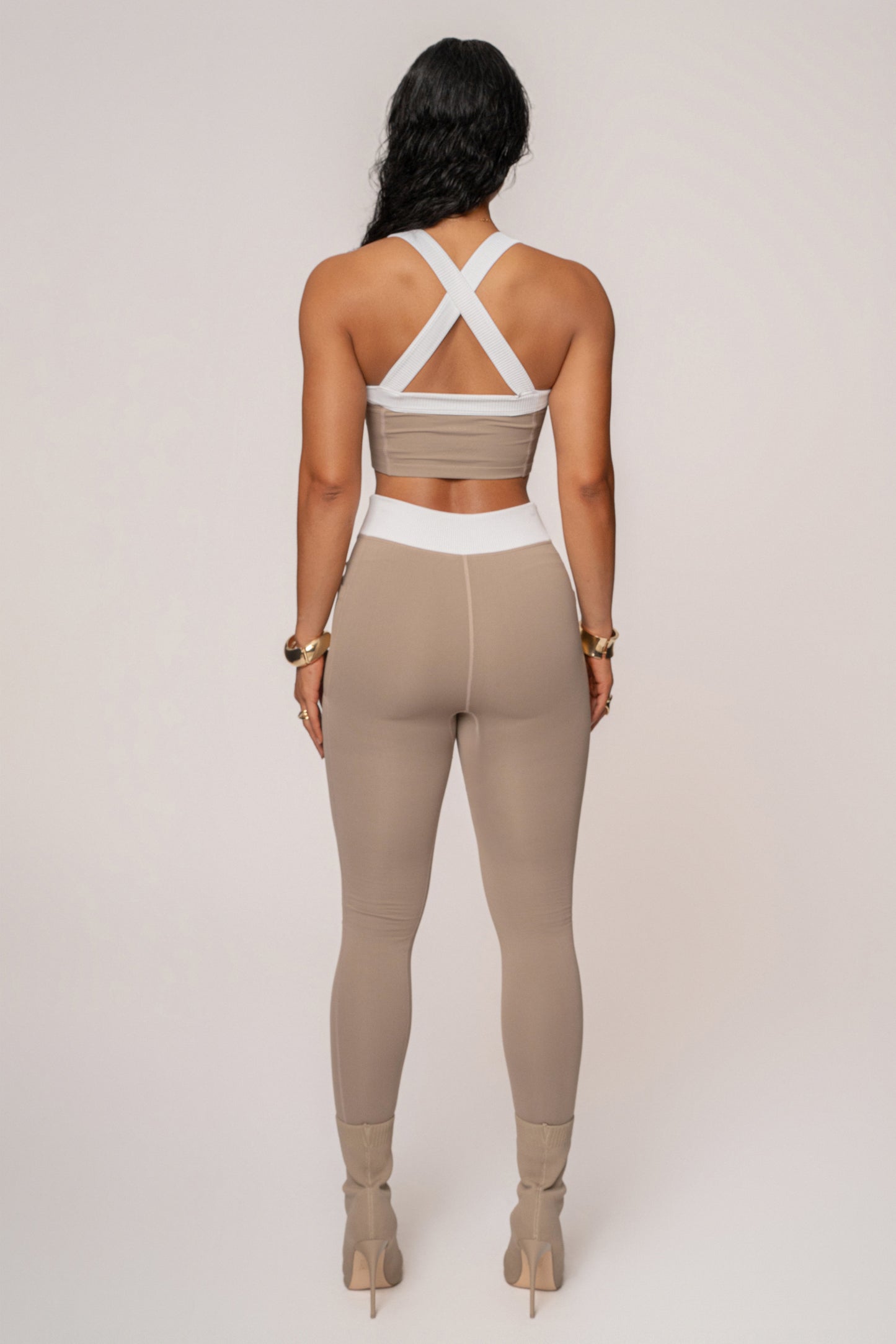 Beige/White Inspire Movement Leggings JLUXLABEL