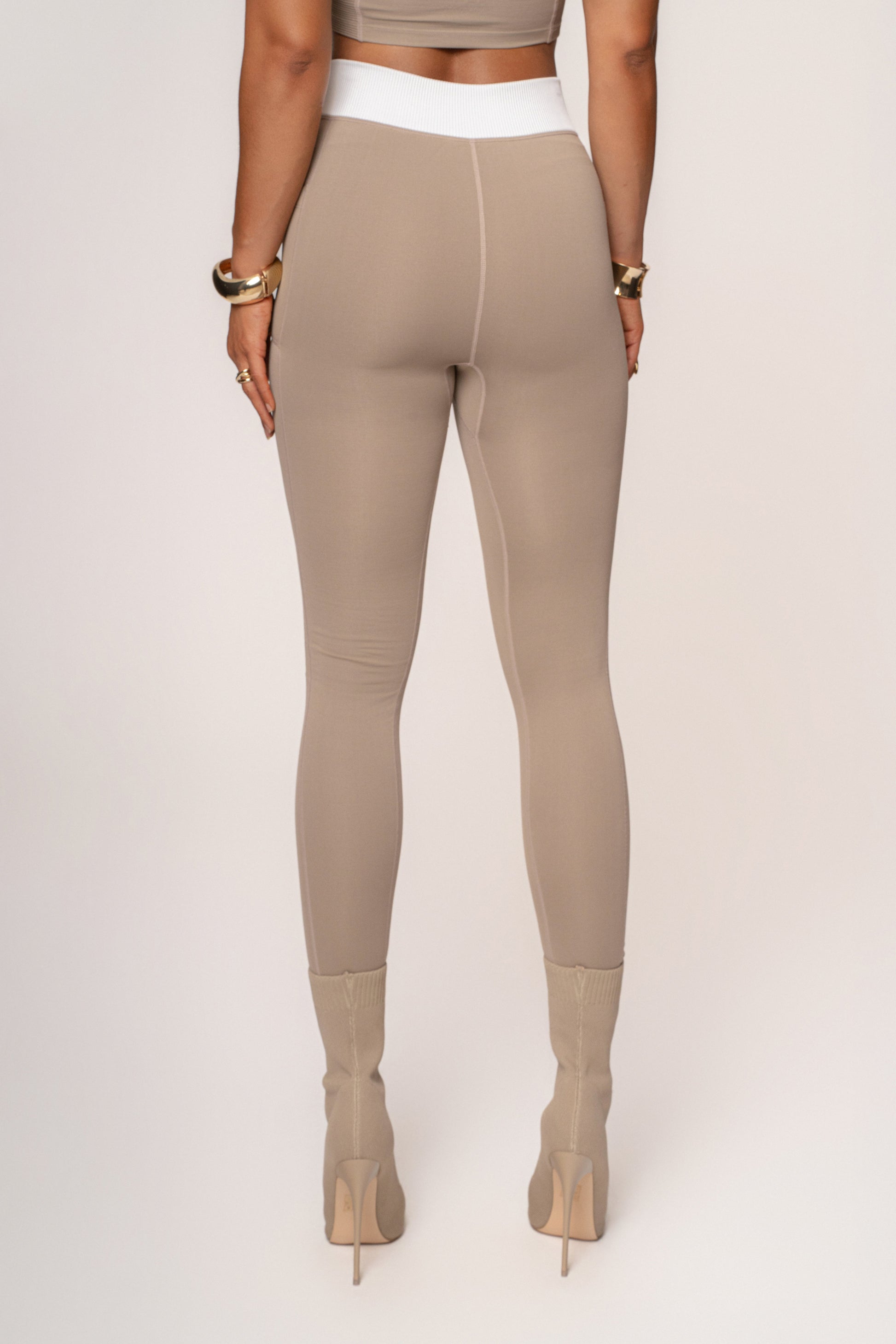 Beige/White Inspire Movement Leggings JLUXLABEL