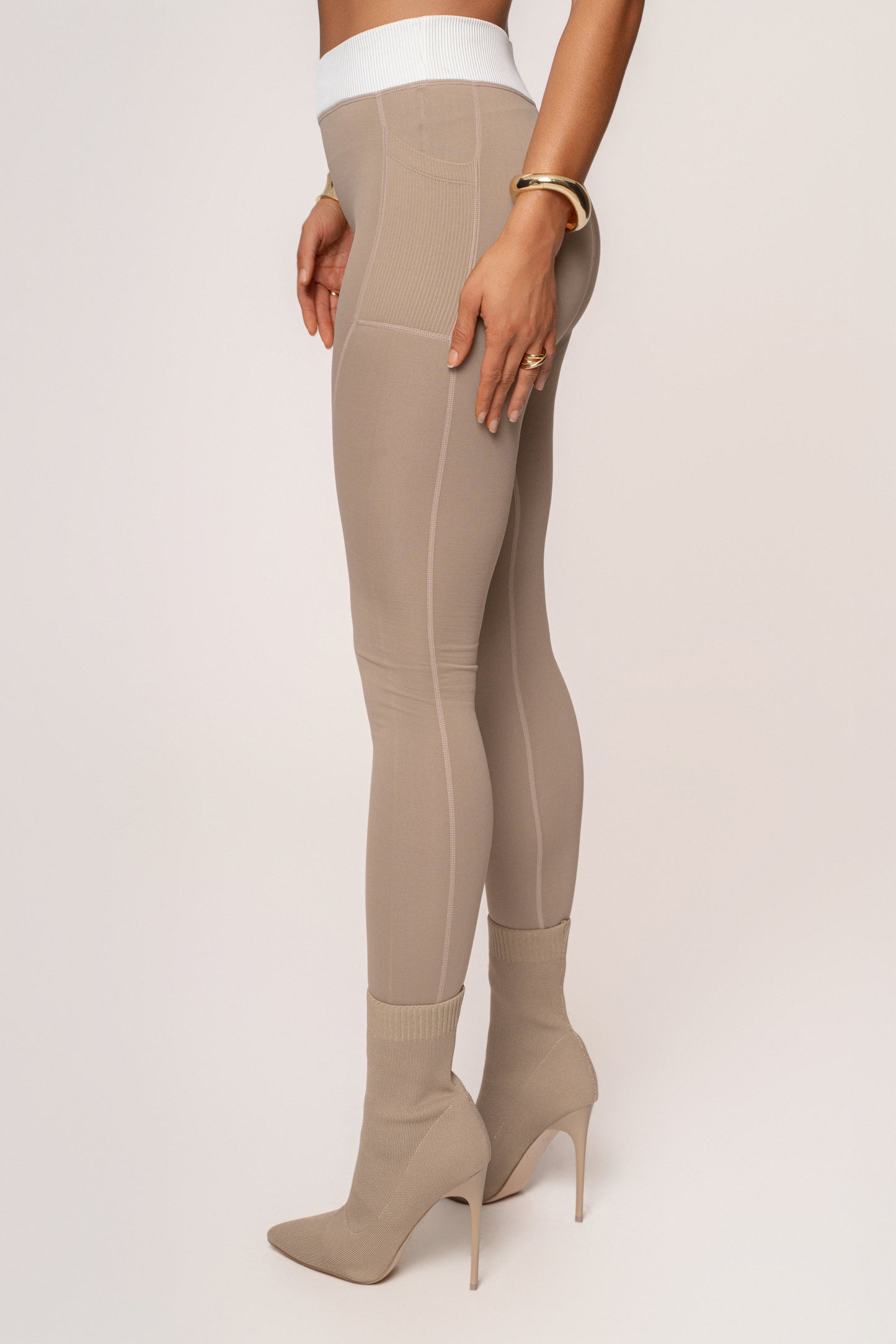 Beige/White Inspire Movement Leggings JLUXLABEL